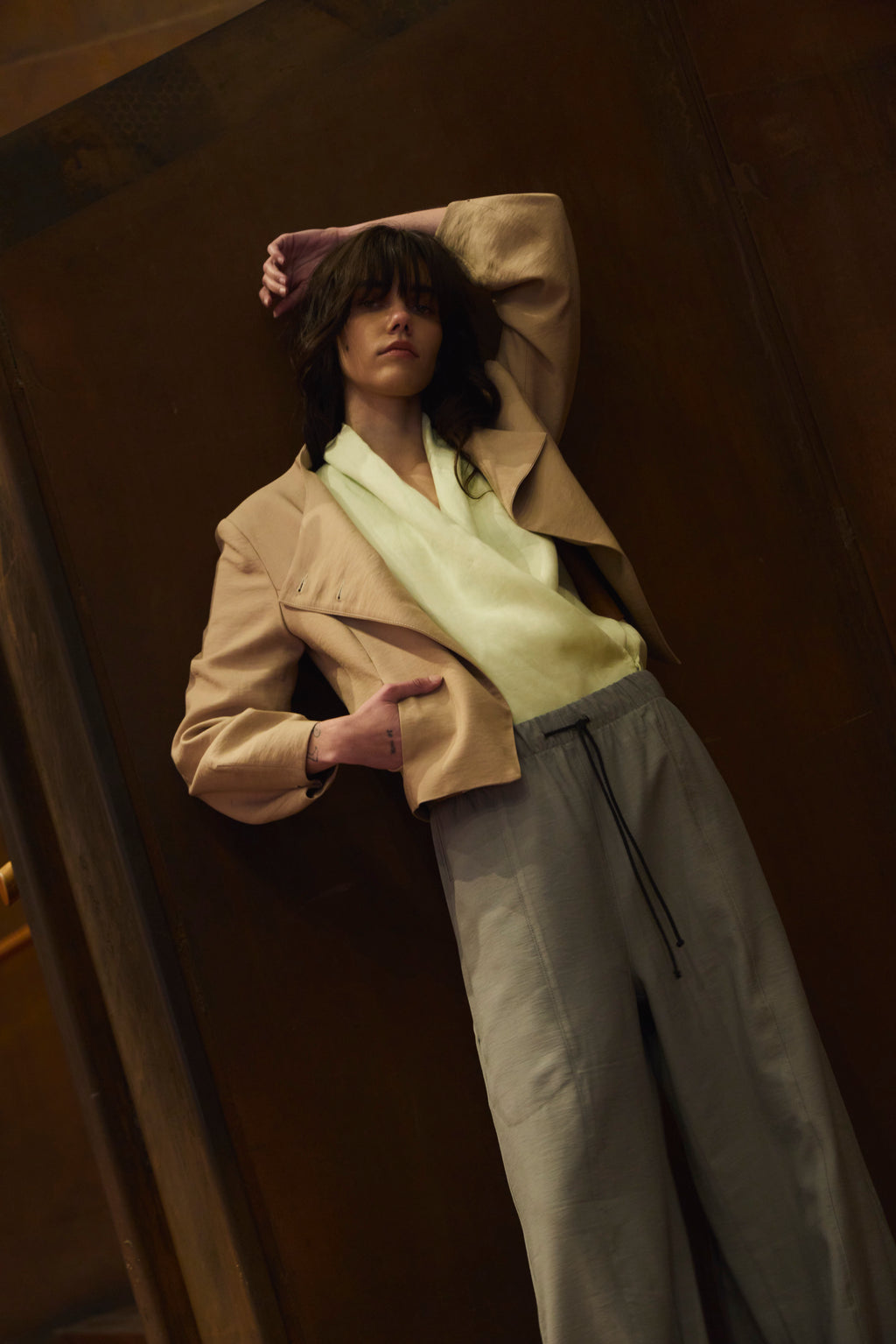 Chaqueta Blazer Deux Tencel Beige