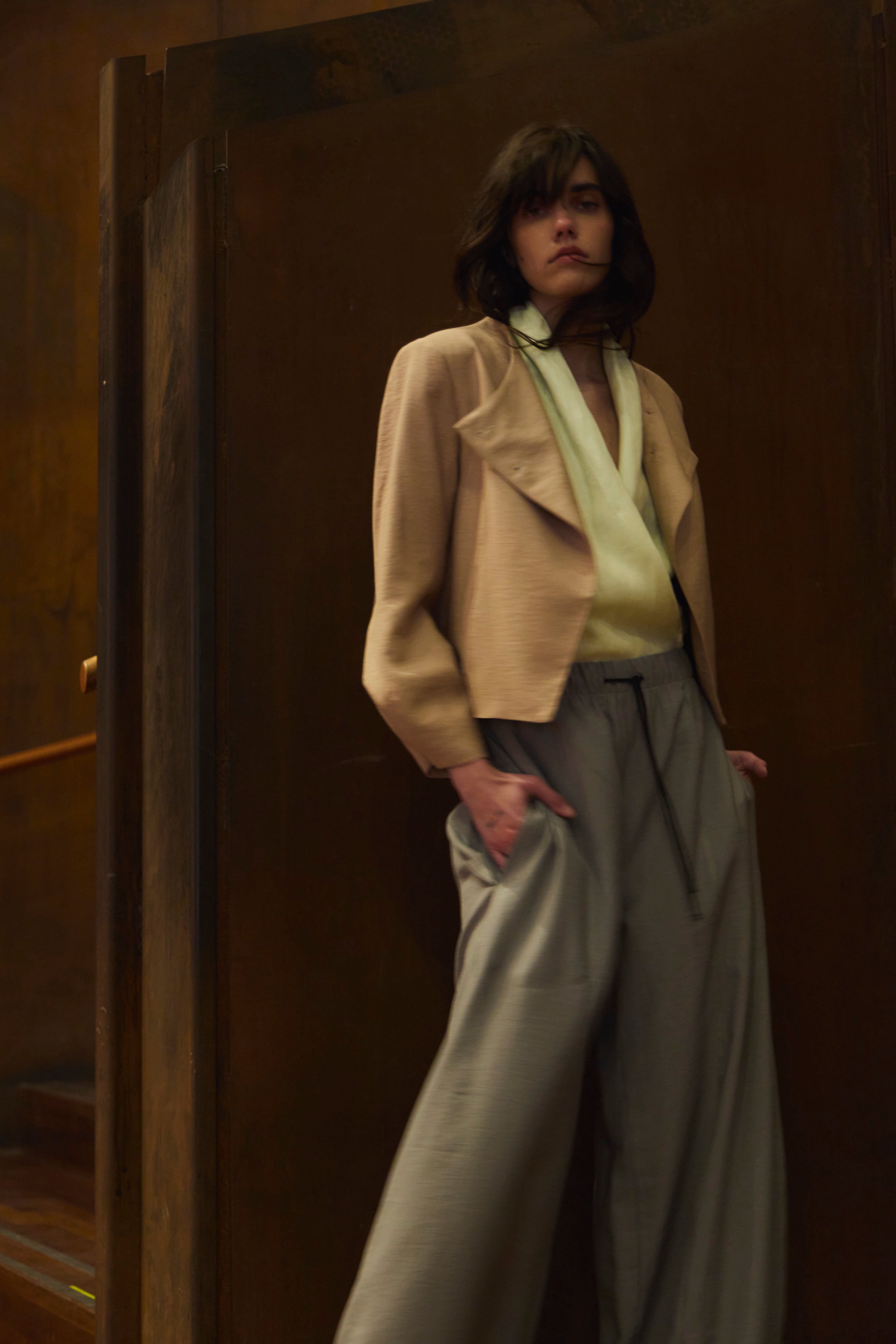 Chaqueta Blazer Deux Tencel Beige
