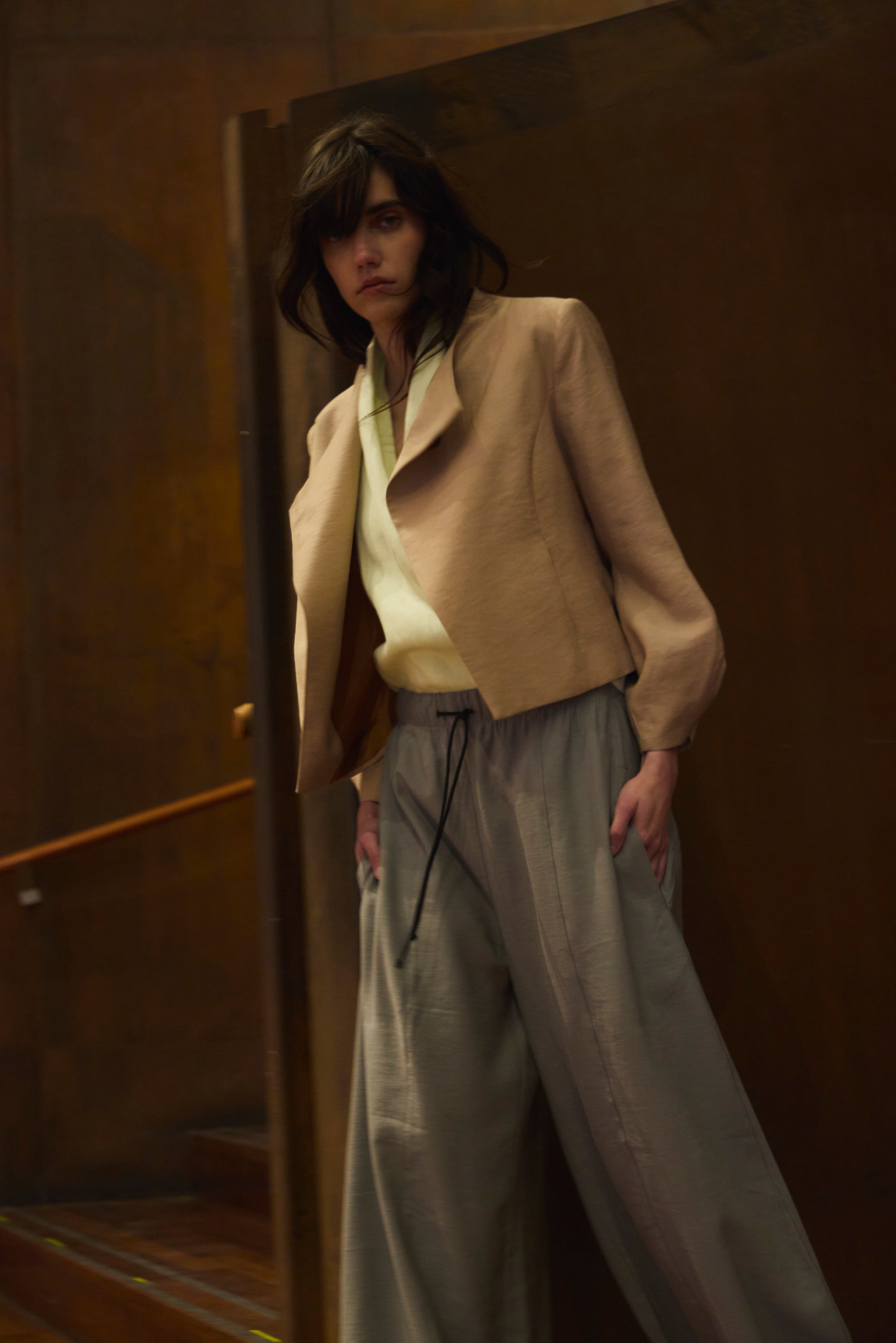 Chaqueta Blazer Deux Tencel Beige
