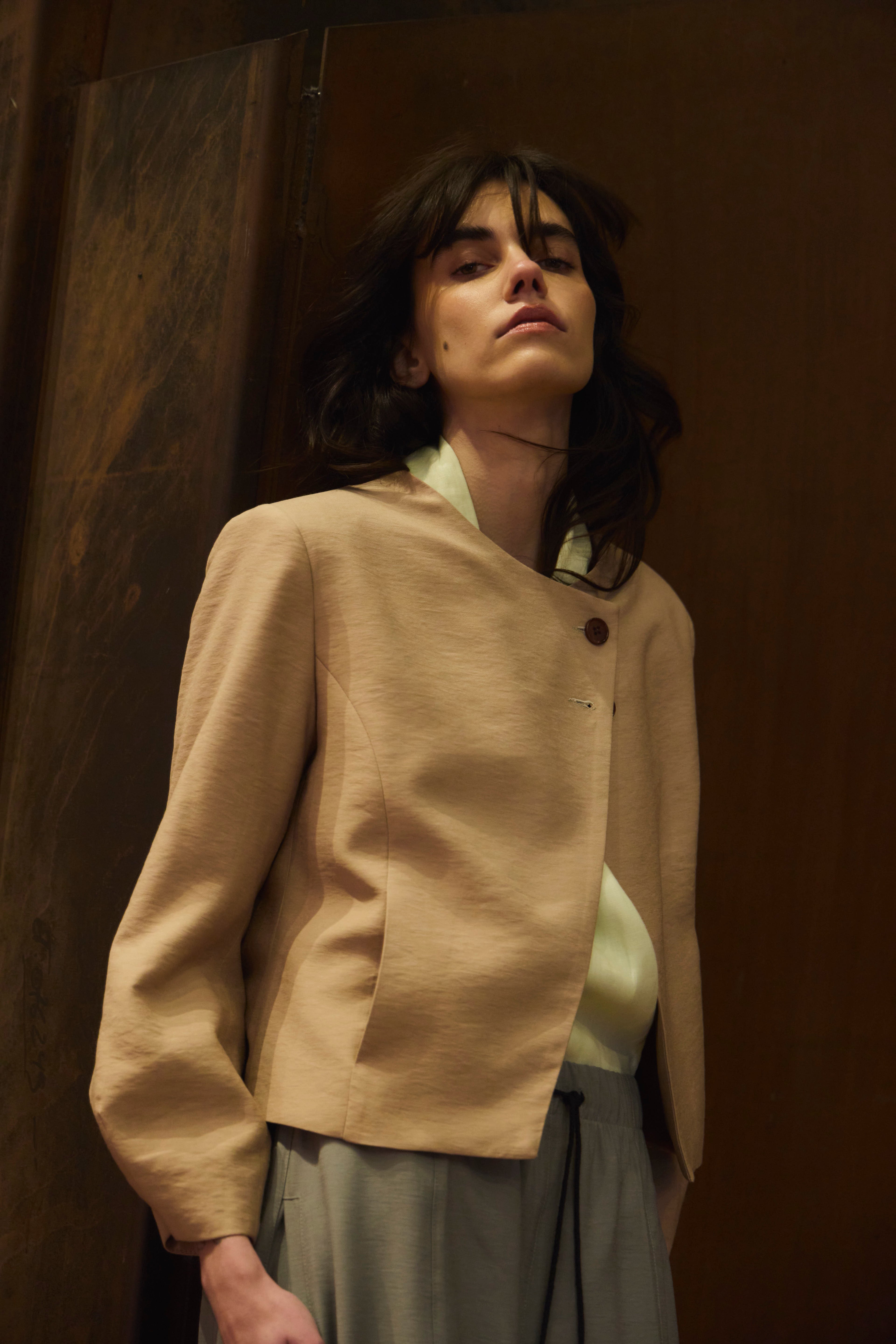 Chaqueta Blazer Deux Tencel Beige
