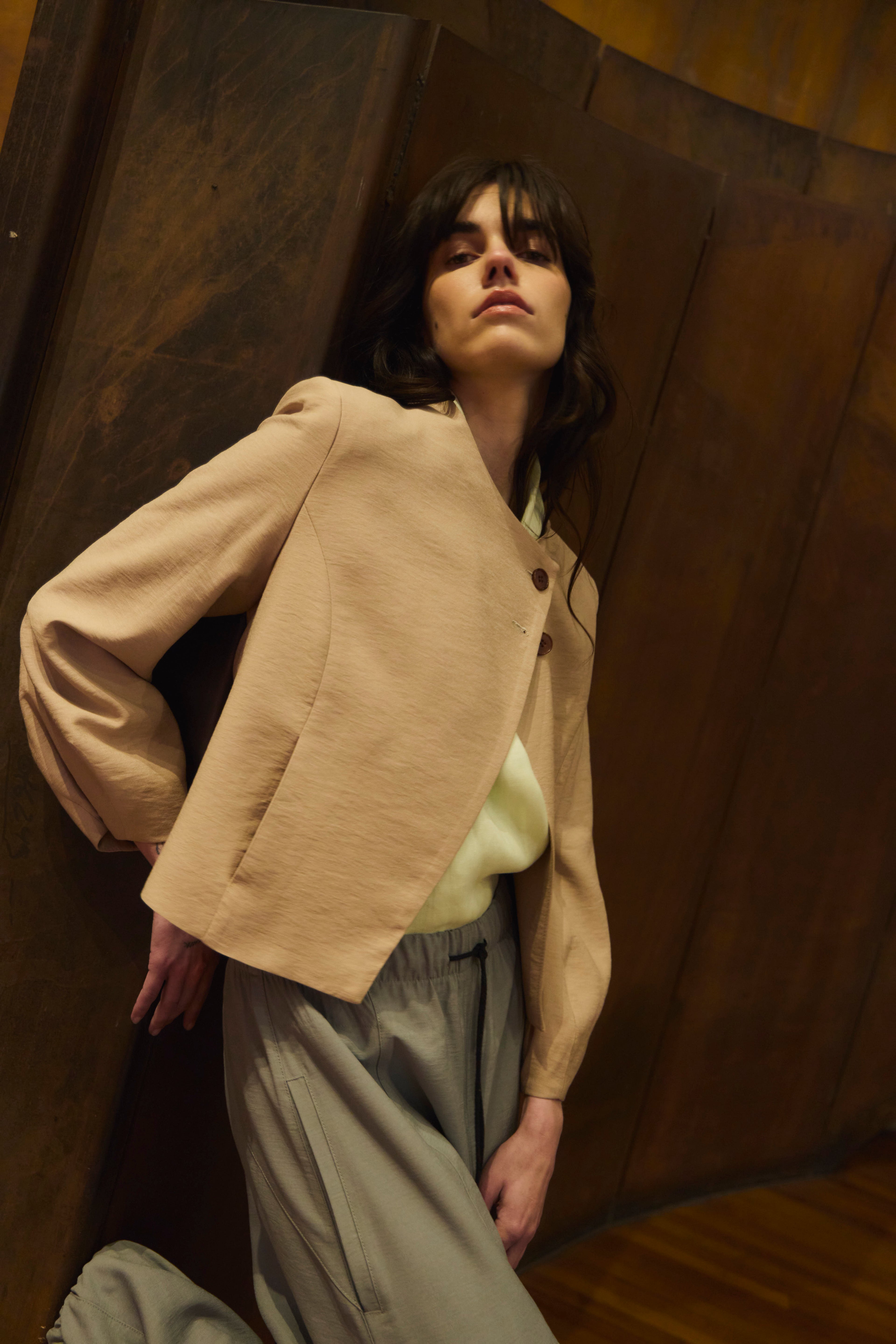 Chaqueta Blazer Deux Tencel Beige