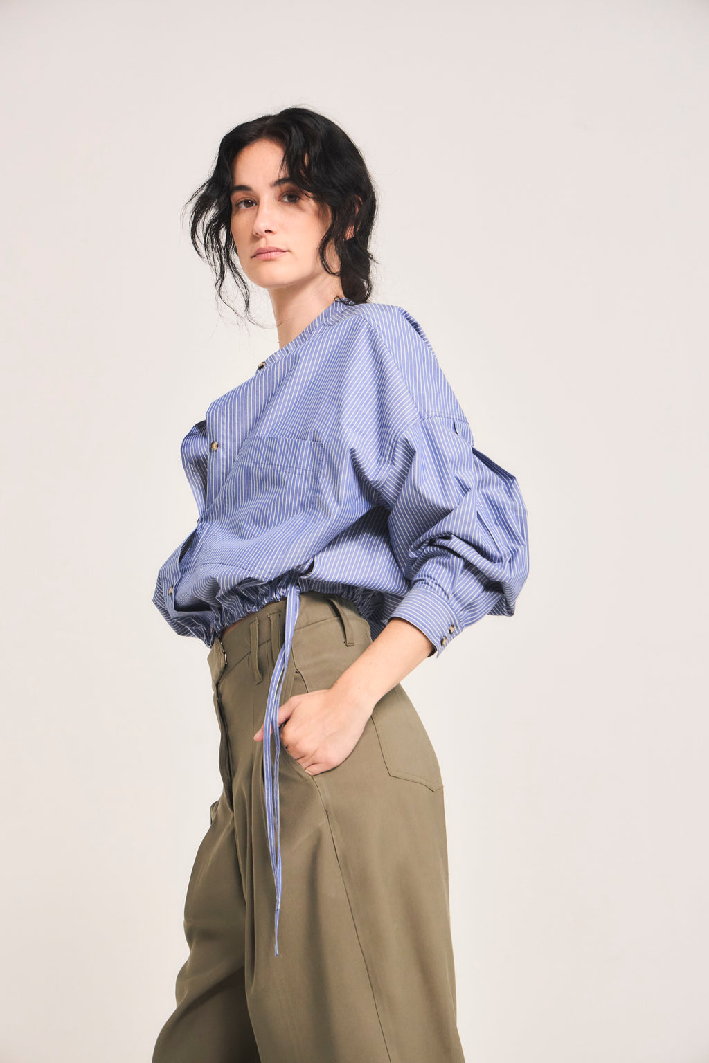 Blusa Mer Algodón Listada Azul