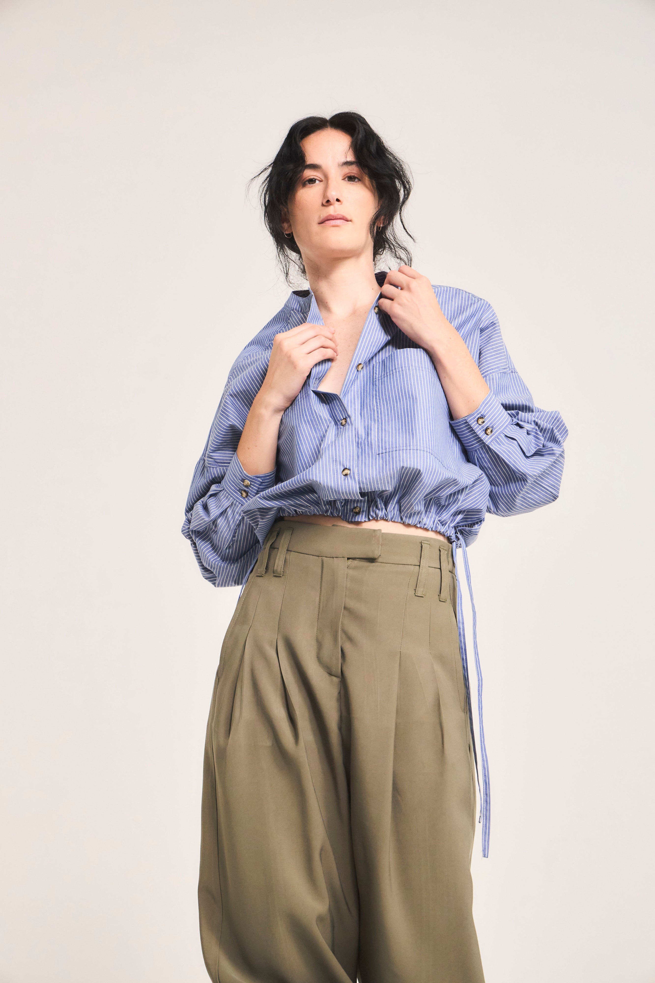 Blusa Mer Algodón Listada Azul