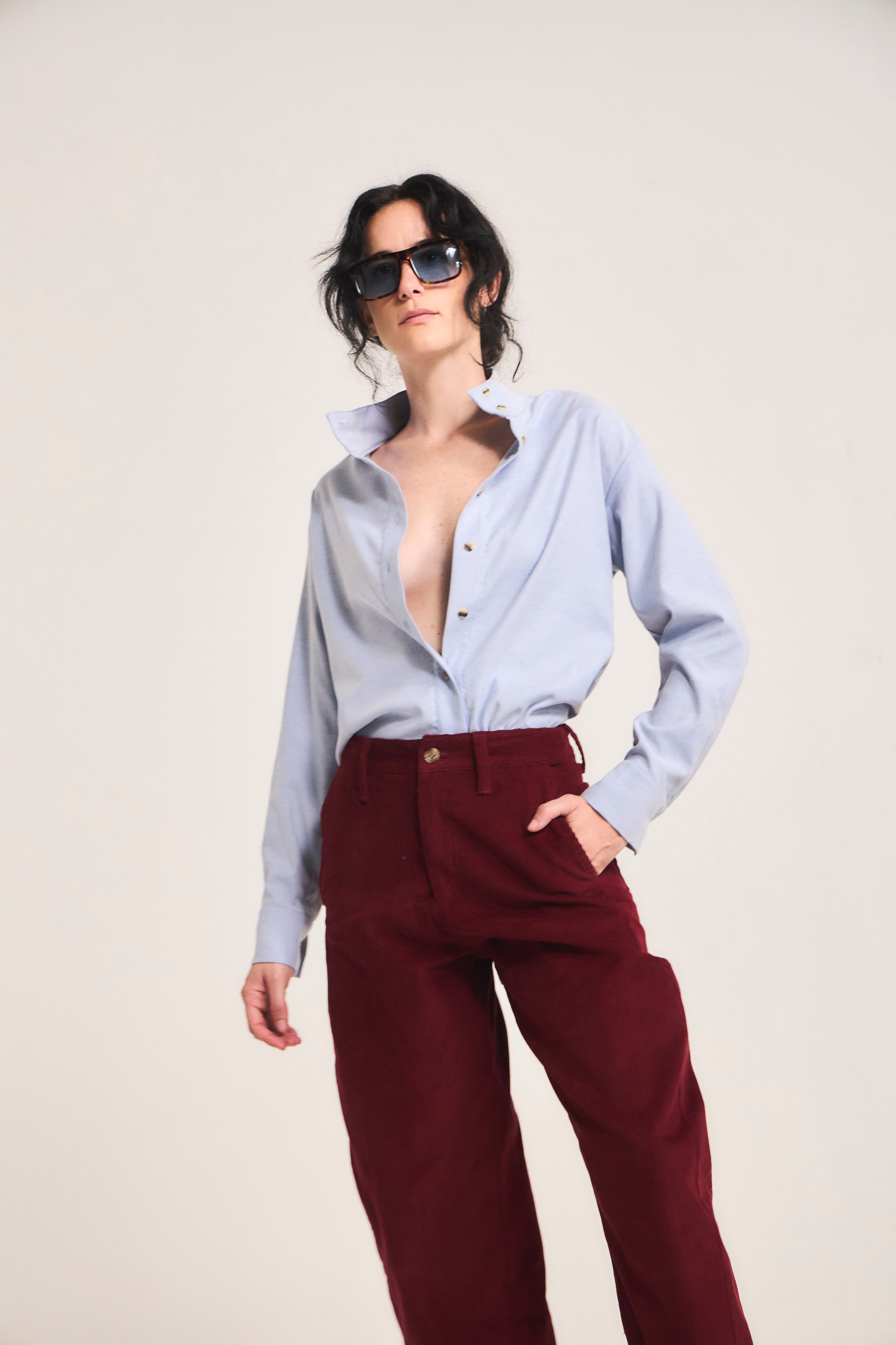 Blusa Ange 100% Algodón Oxford Celeste