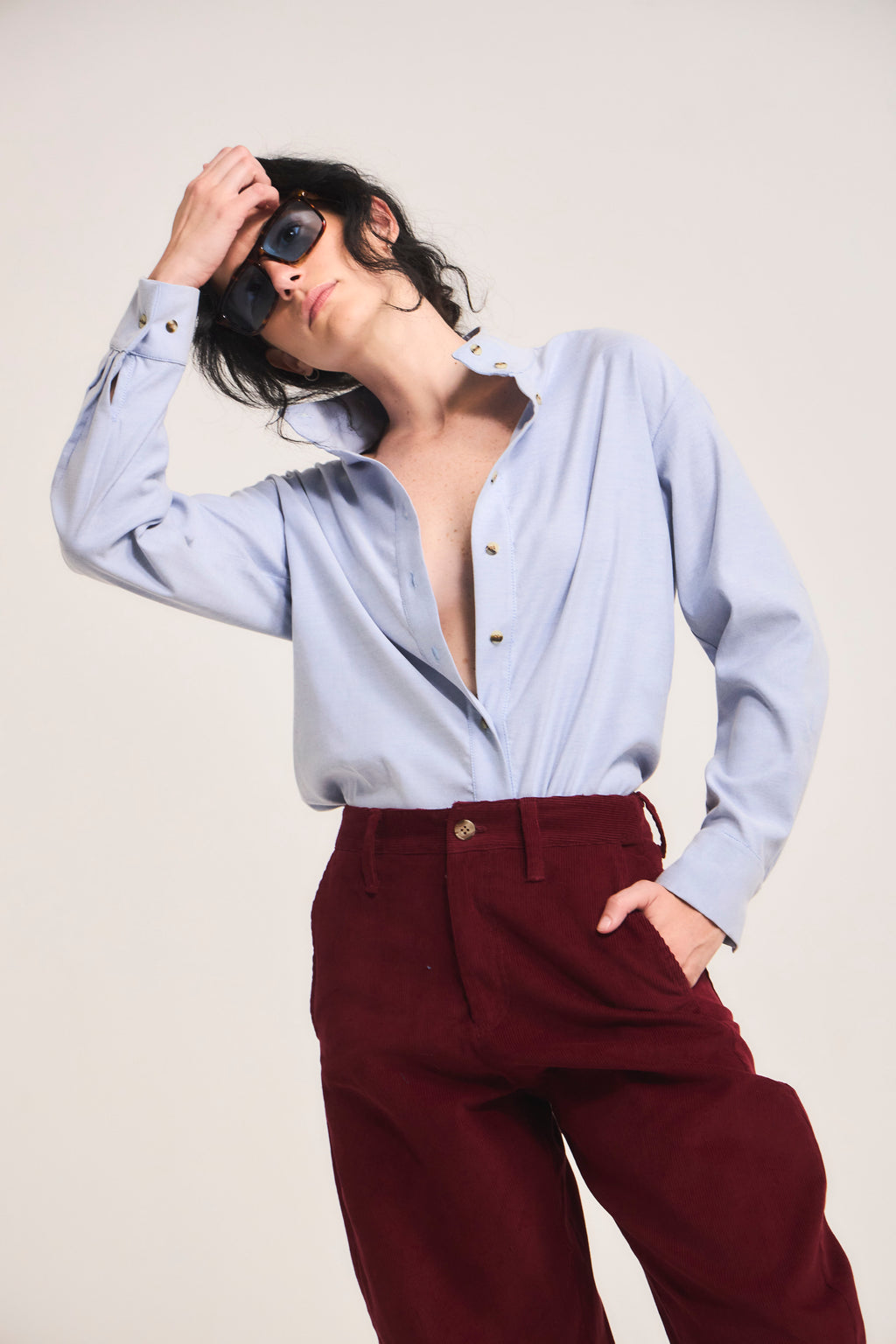 Ange Blouse 100% Oxford Cotton Sky Blue