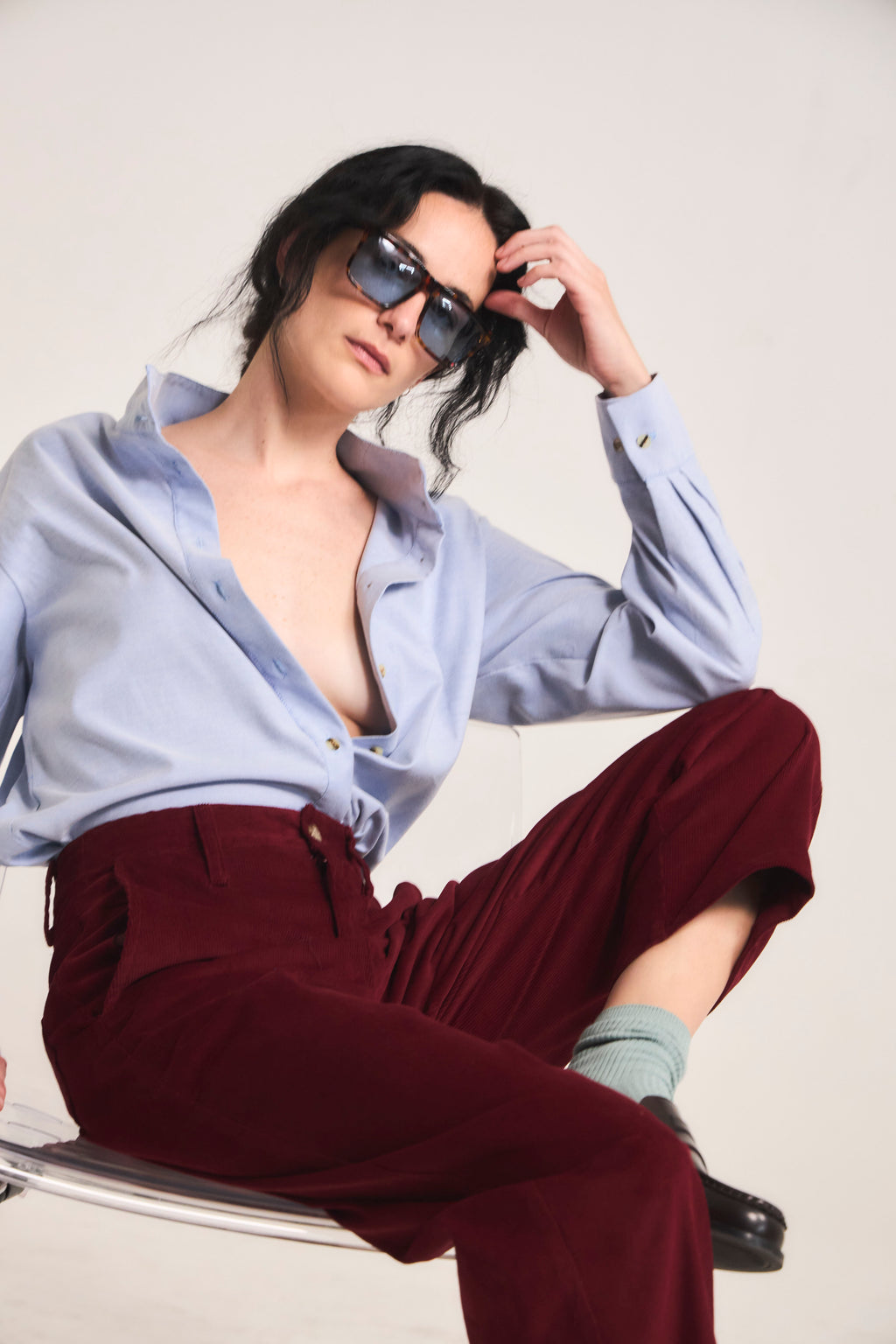 Ange Blouse 100% Oxford Cotton Sky Blue