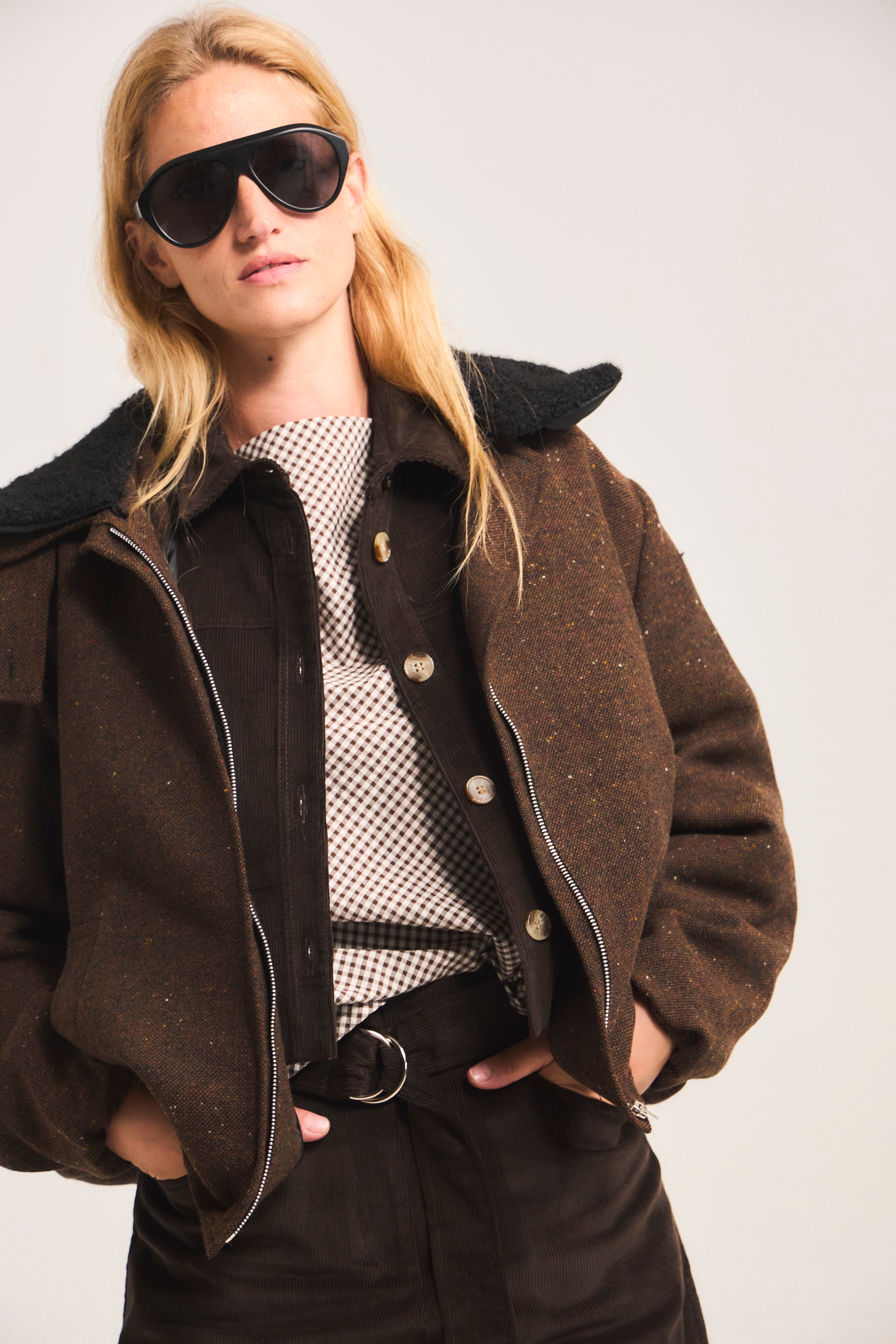 Chaqueta Bomber Desinte Lana Salpimienta Café