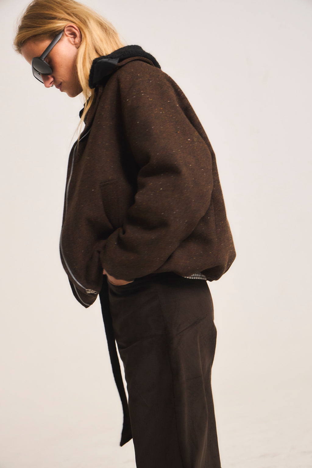 Chaqueta Bomber Desinte Lana Salpimienta Café