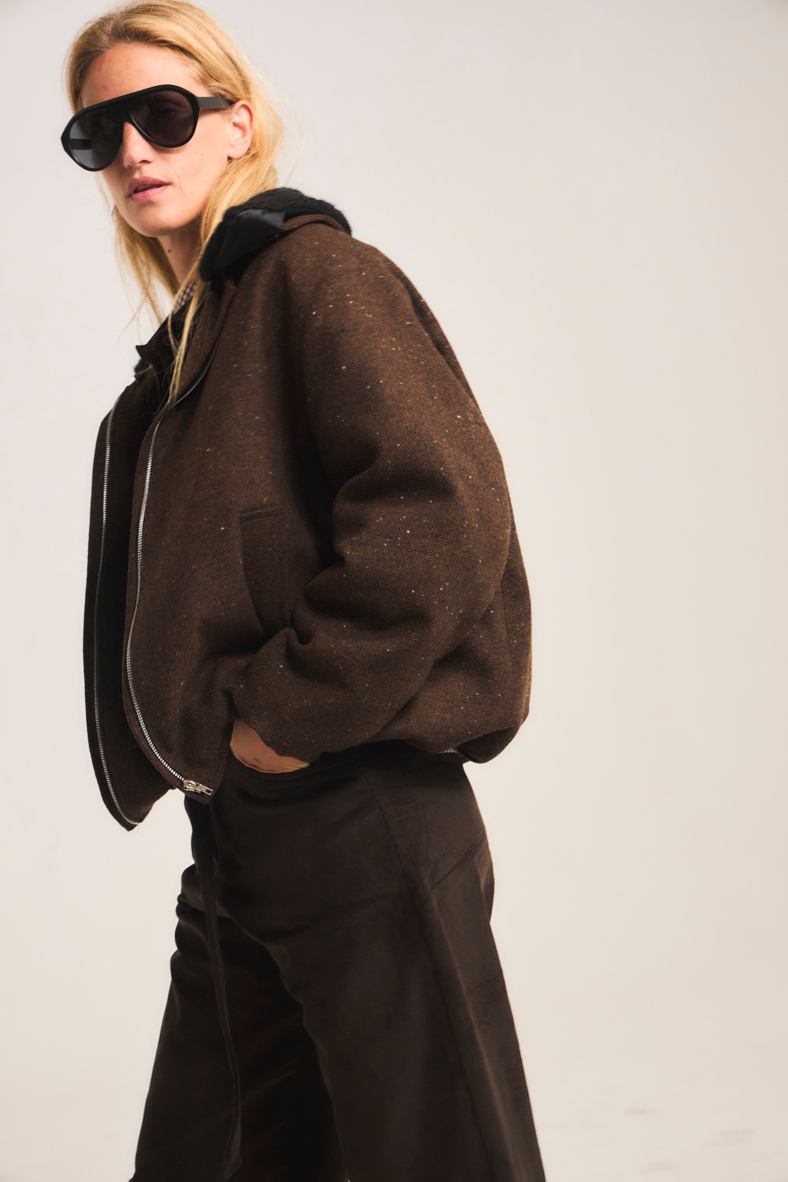 Chaqueta Bomber Desinte Lana Salpimienta Café