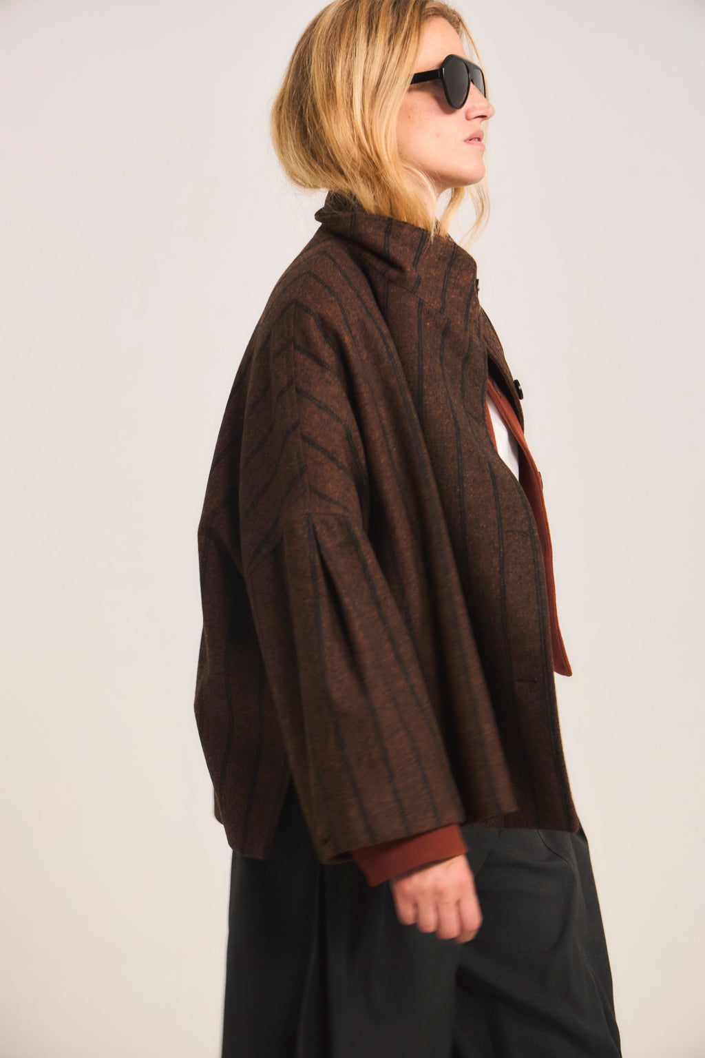Chaquetón Douceur Lana Listado Café