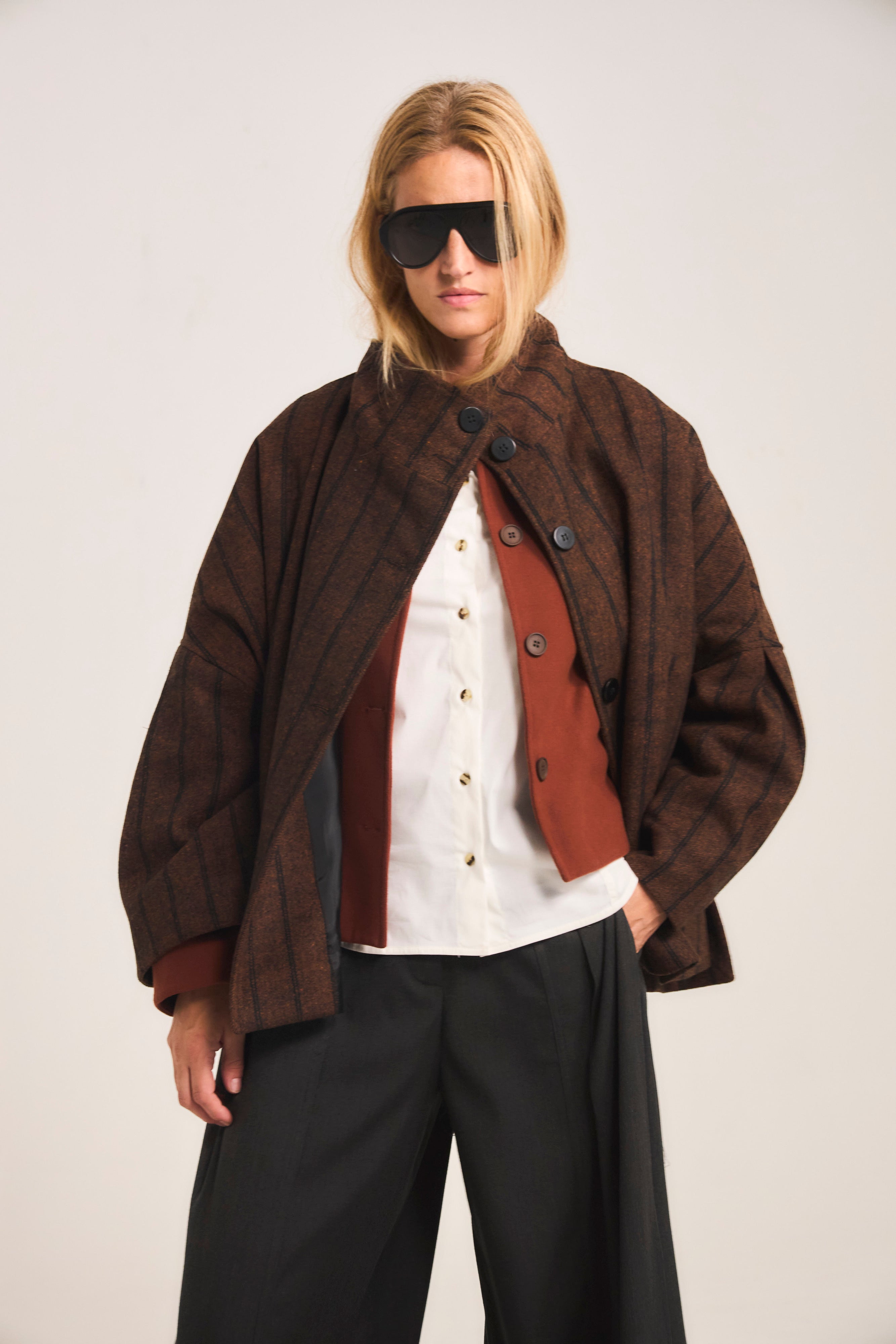 Chaquetón Douceur Lana Listado Café