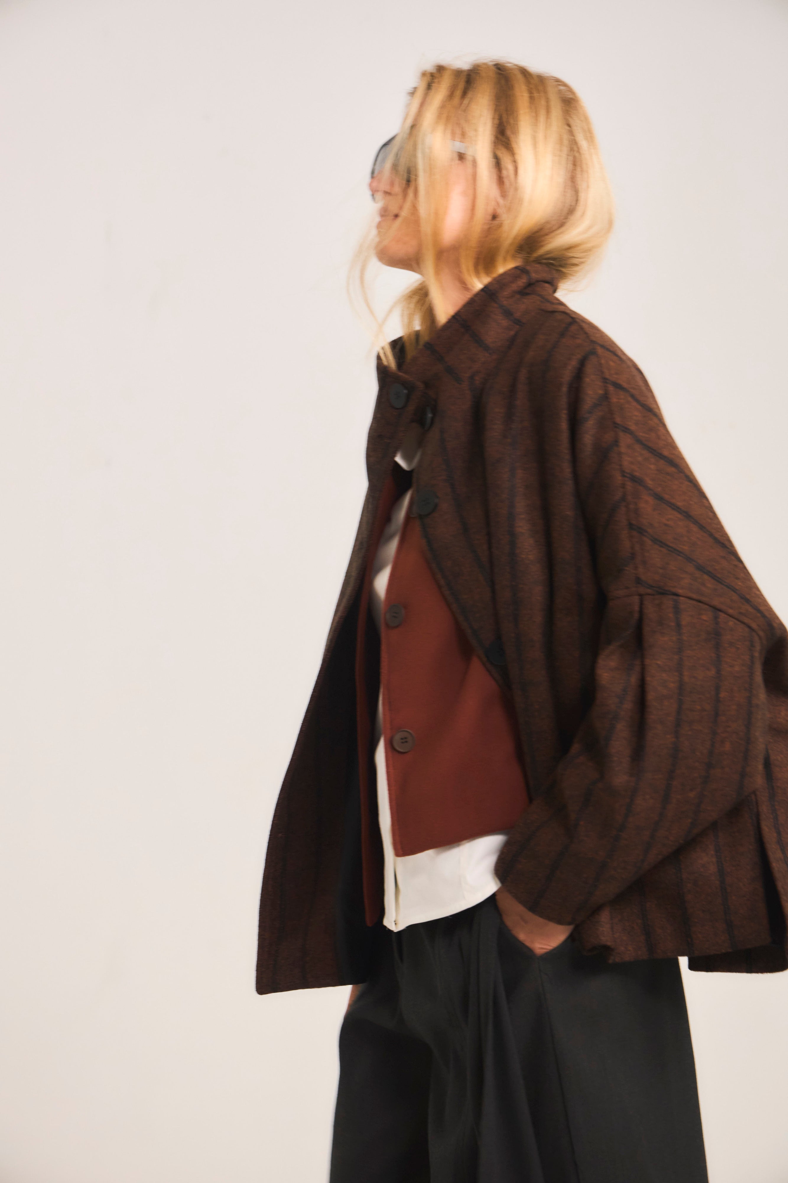 Chaquetón Douceur Lana Listado Café