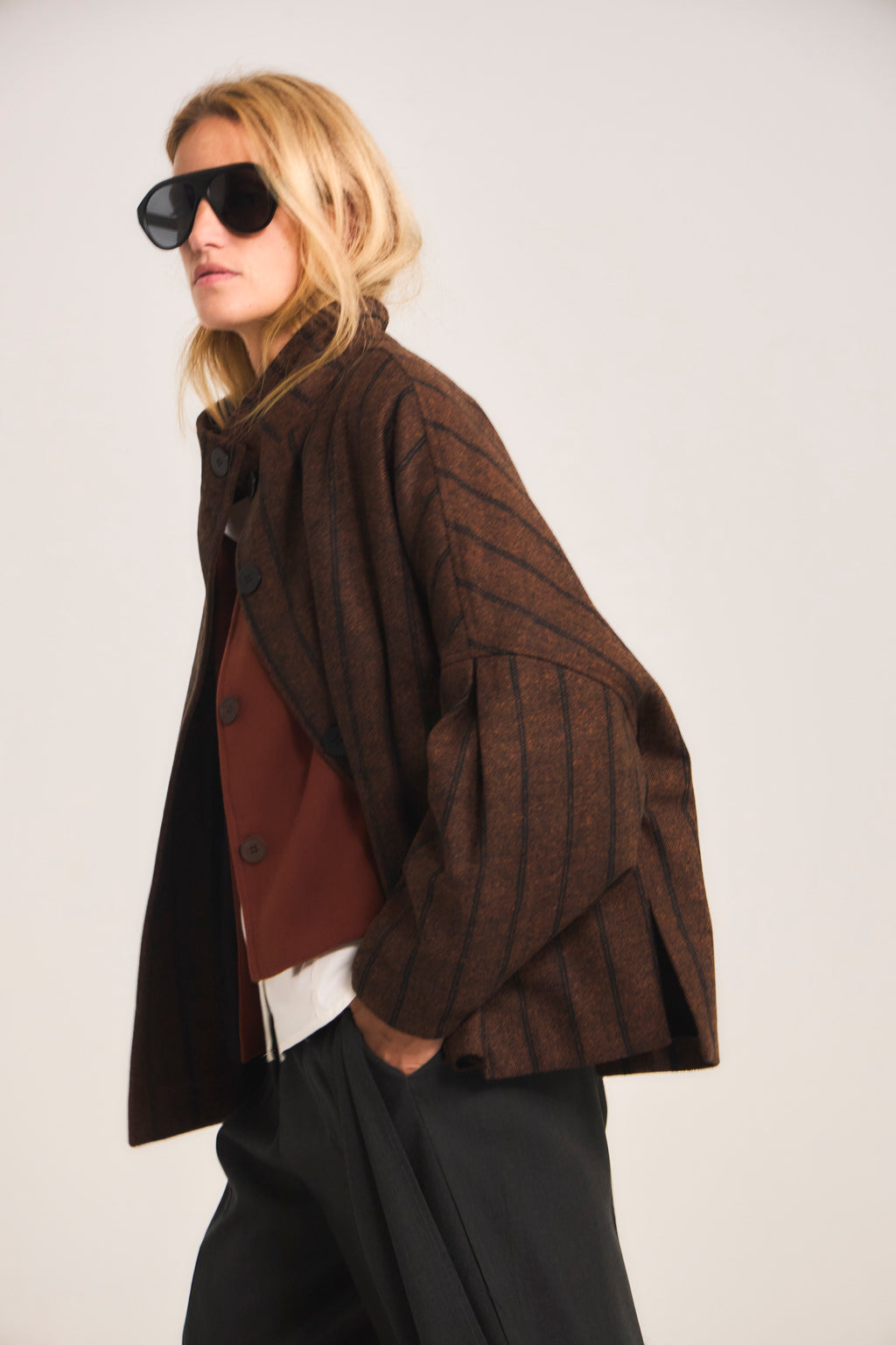 Chaquetón Douceur Lana Listado Café