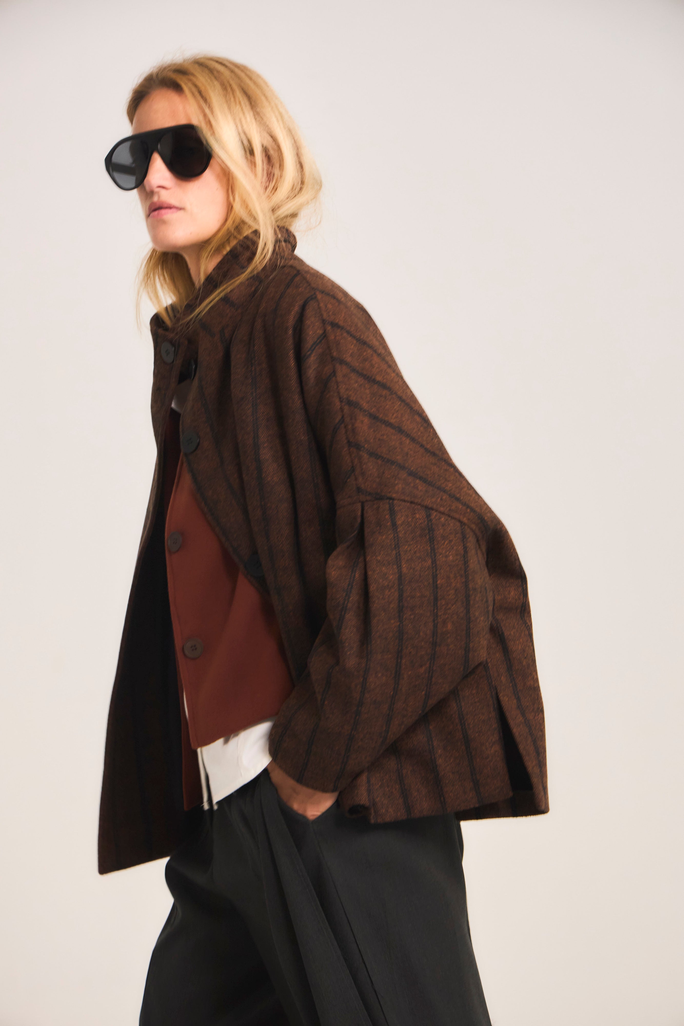 Chaquetón Douceur Lana Listado Café