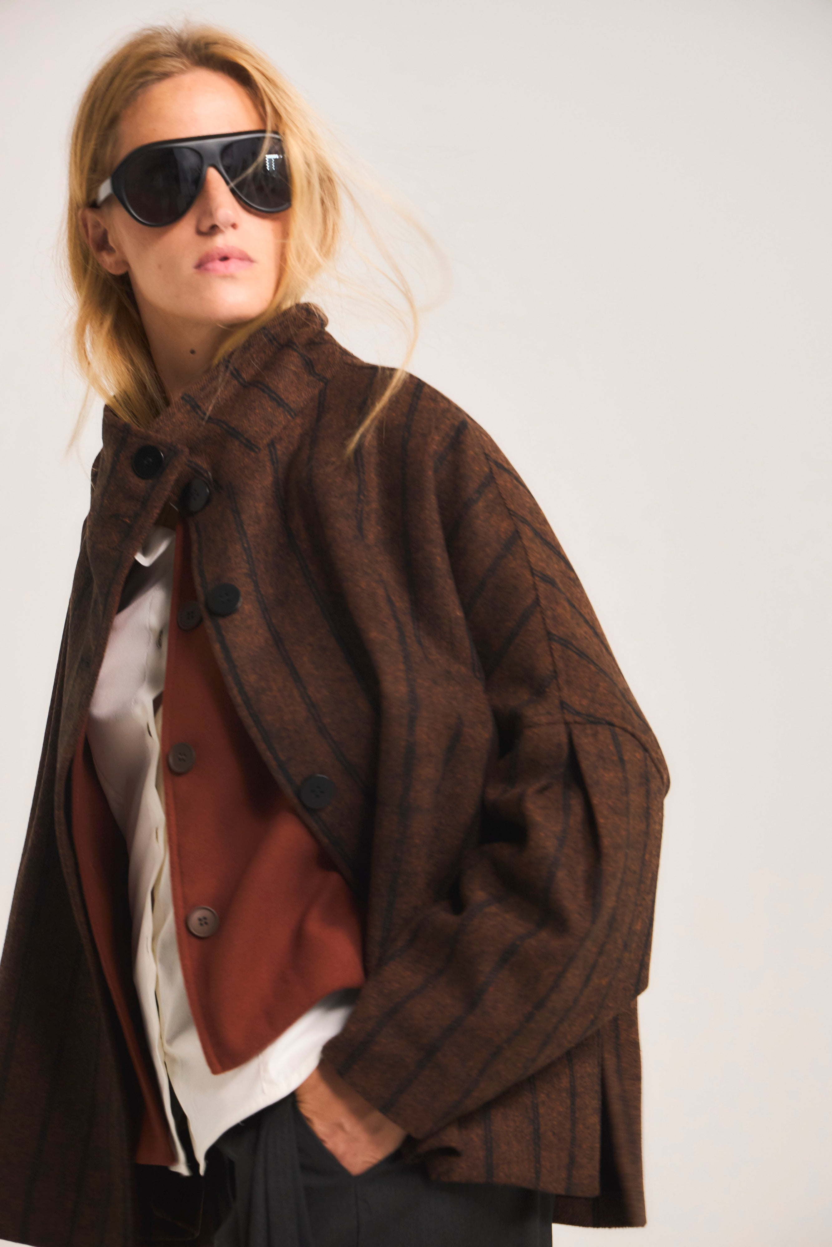 Chaquetón Douceur Lana Listado Café