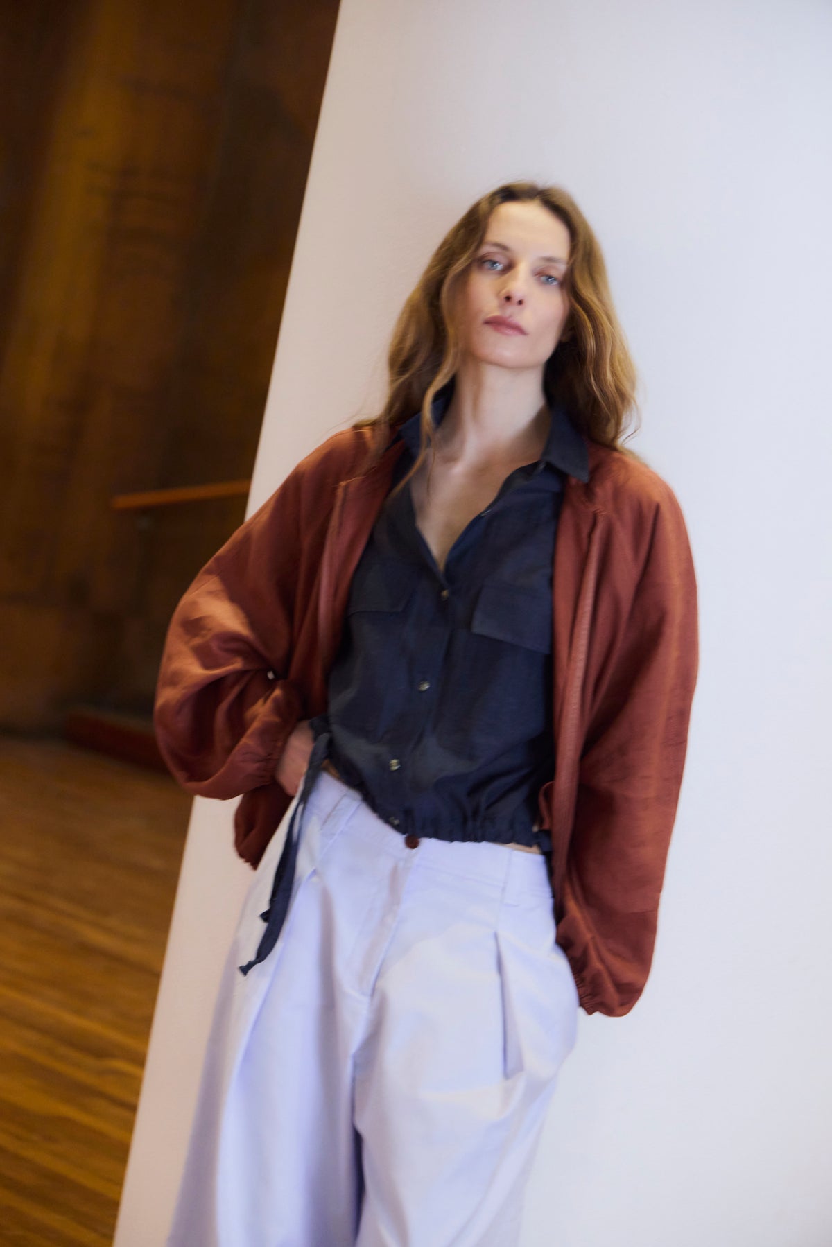 Chaqueta Bomber Embruas 100% Lino Terracota