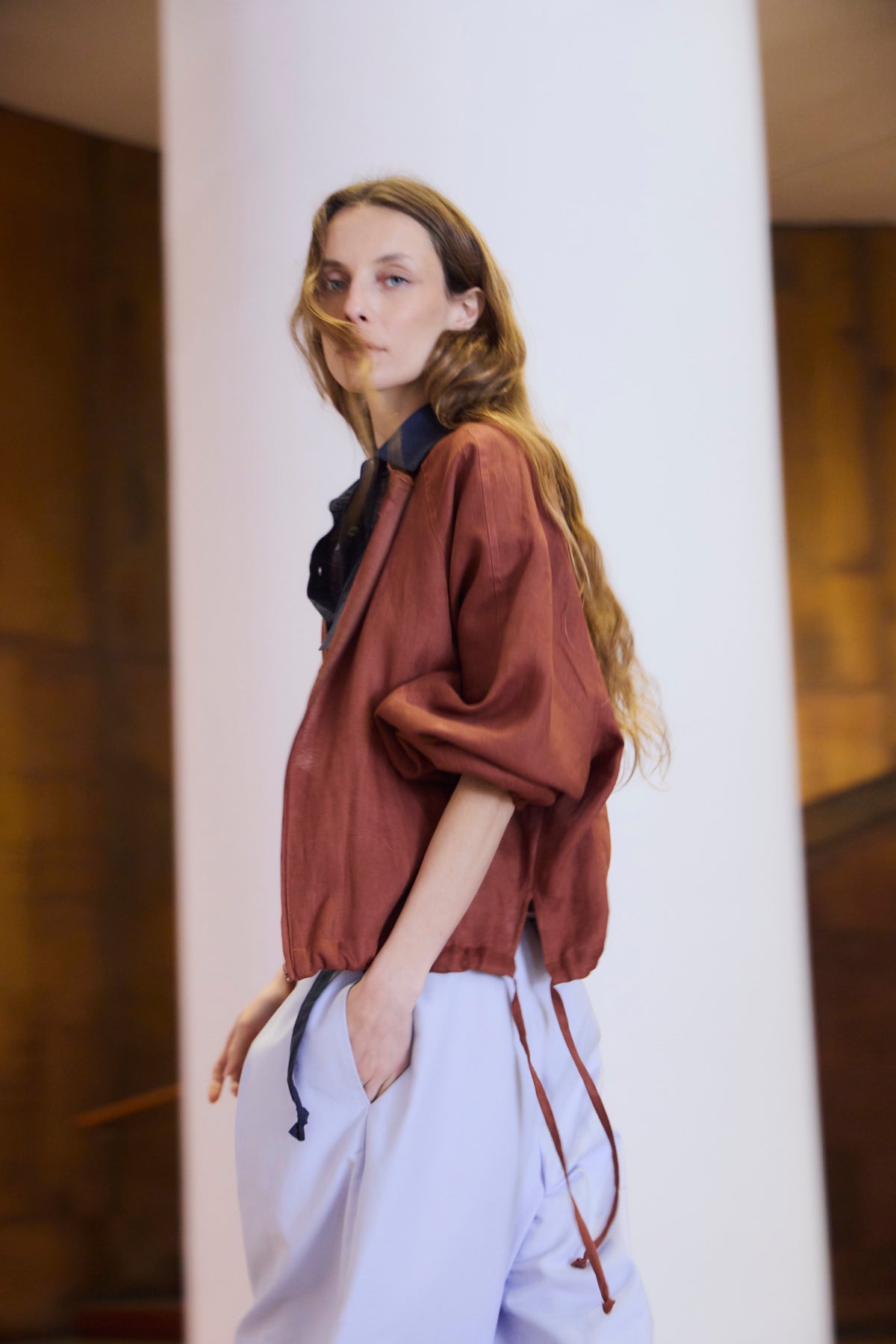 Chaqueta Bomber Embruas 100% Lino Terracota