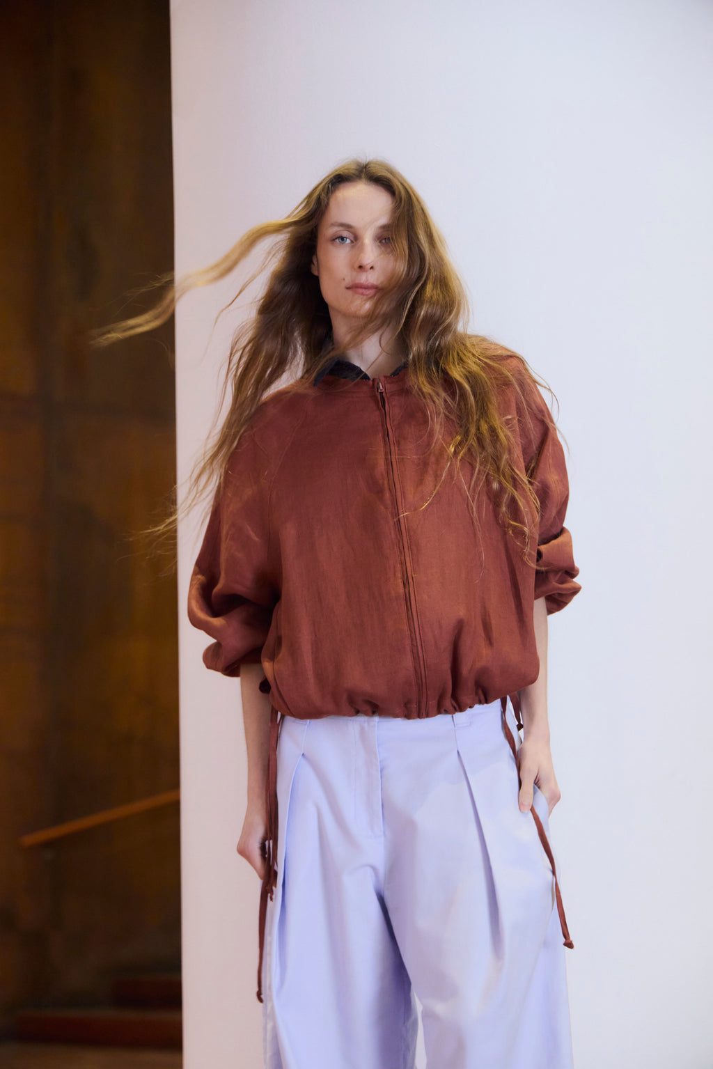 Chaqueta Bomber Embruas 100% Lino Terracota