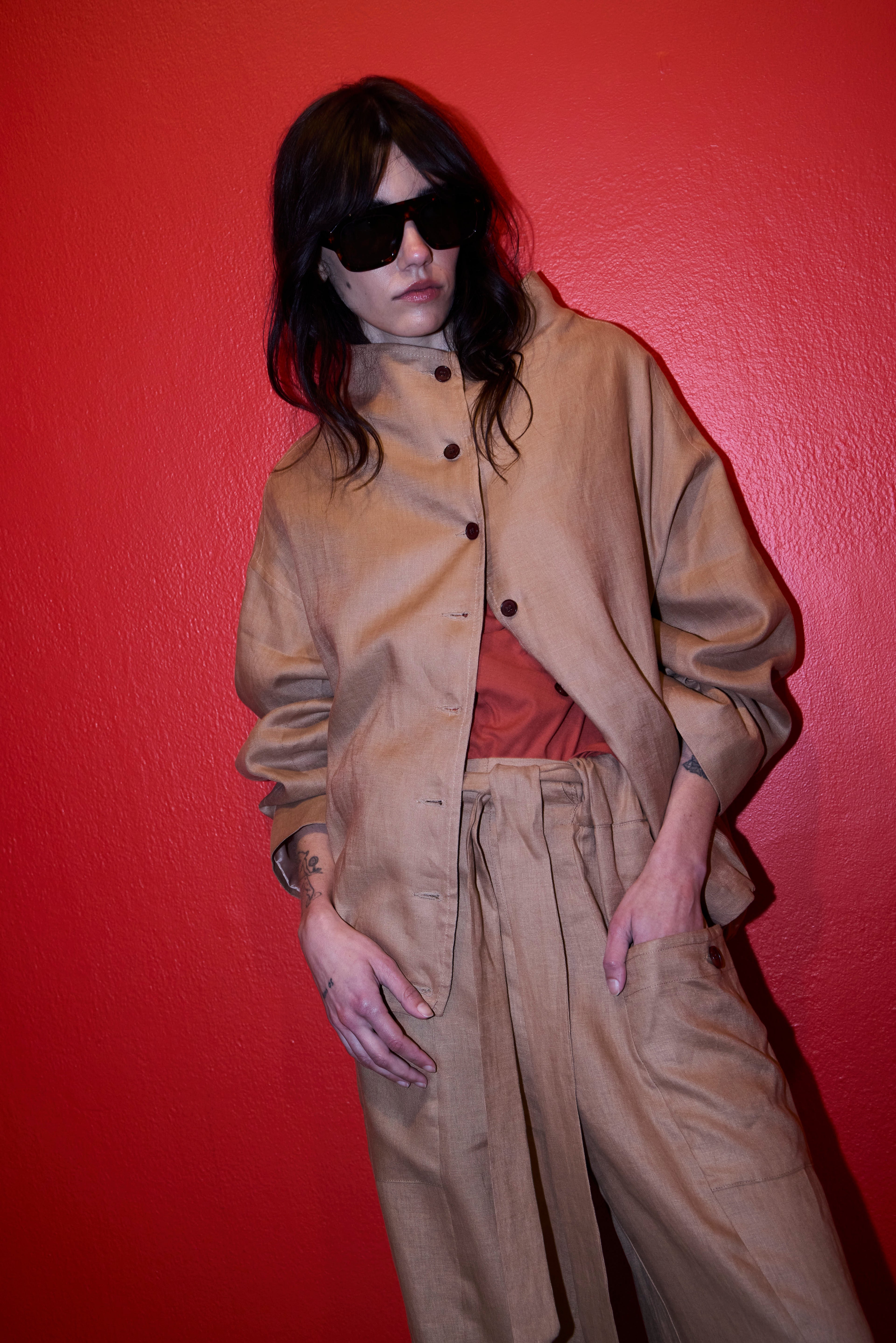 Bomber Nacre 100% Lino Camel