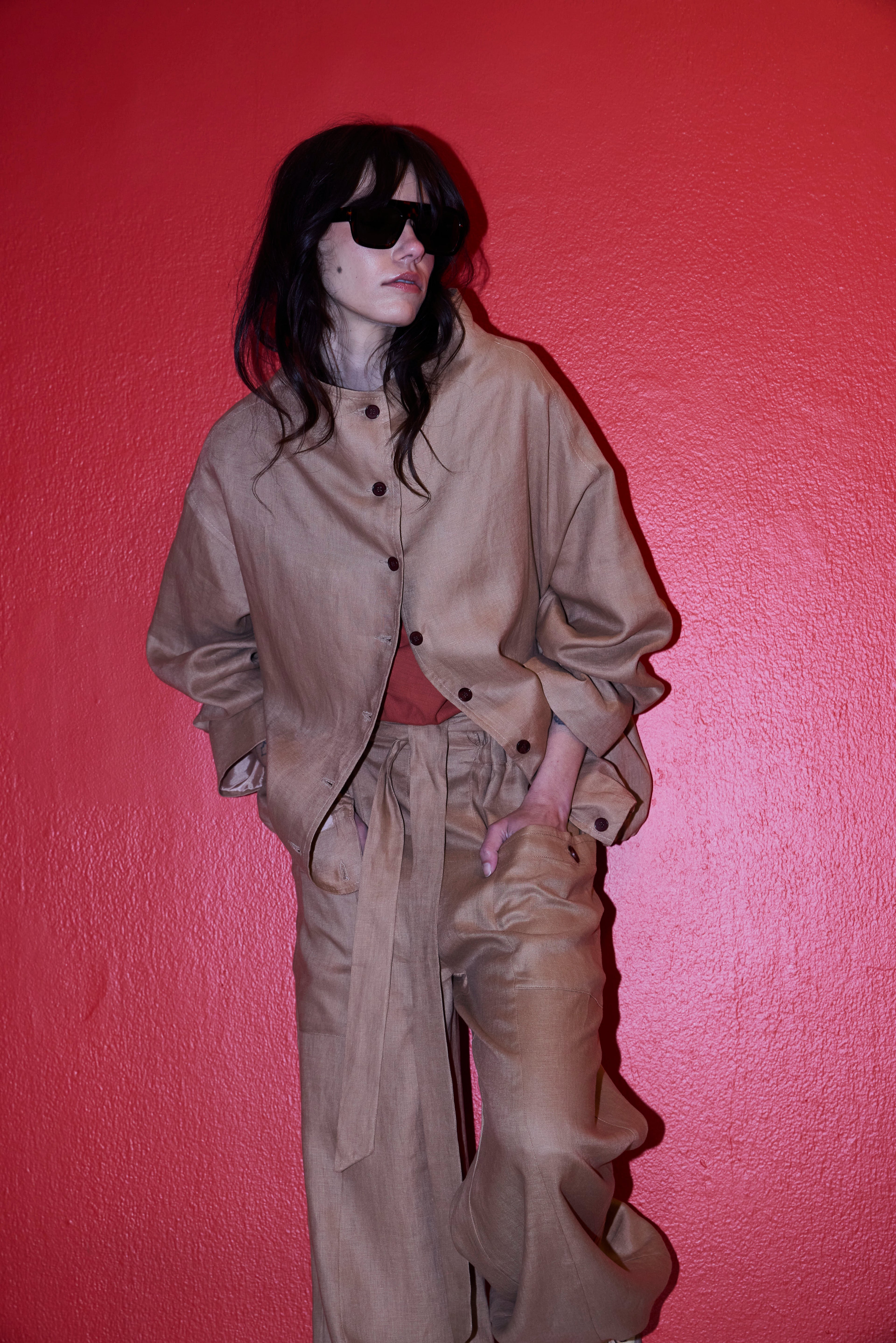 Bomber Nacre 100% Lino Camel