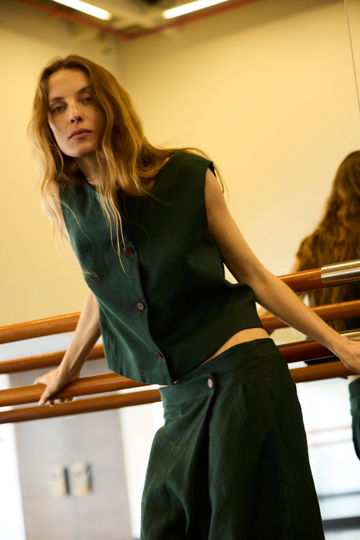 Gilet Minimun 100% Lino Verde Bosque