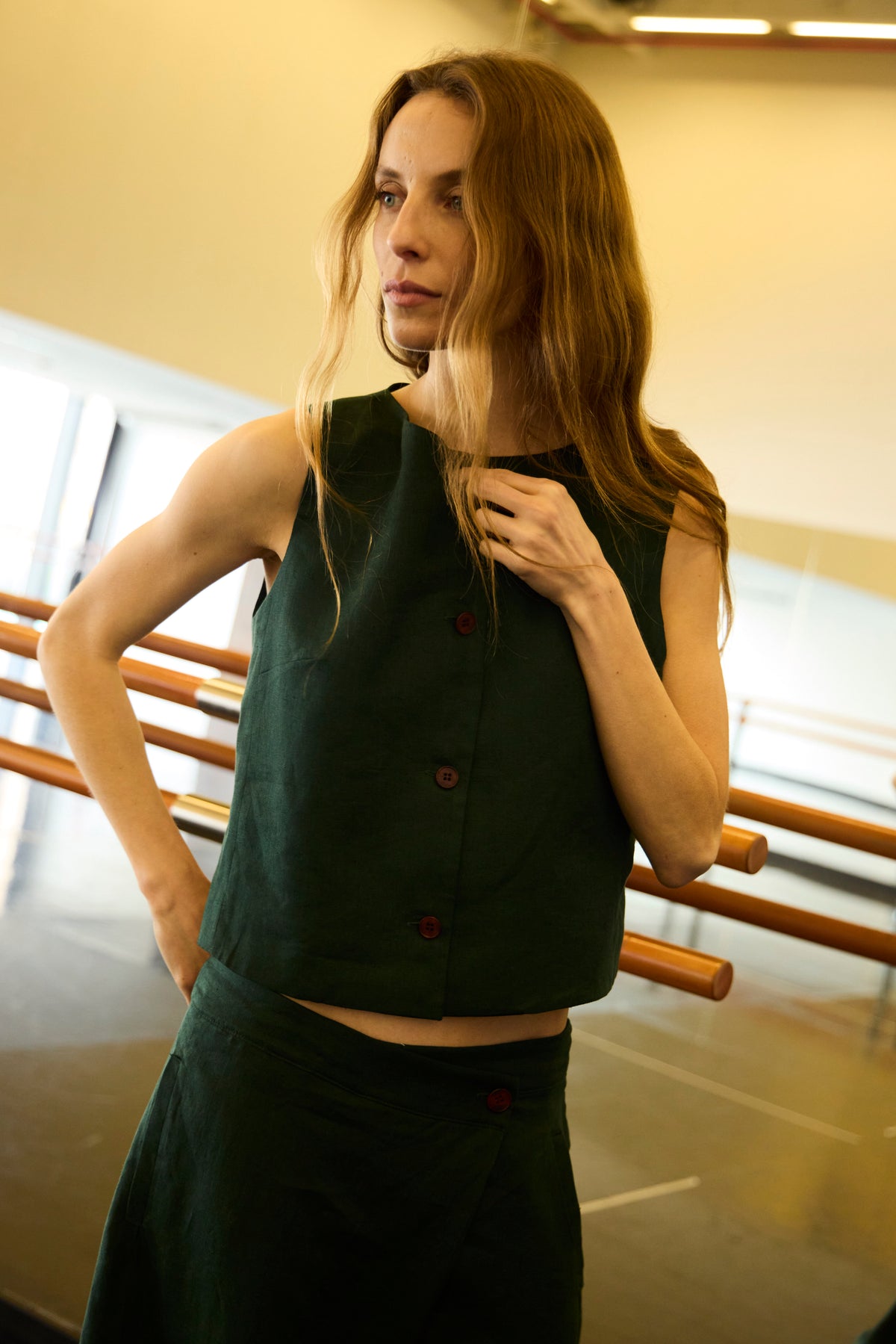 Gilet Minimun 100% Lino Verde Bosque