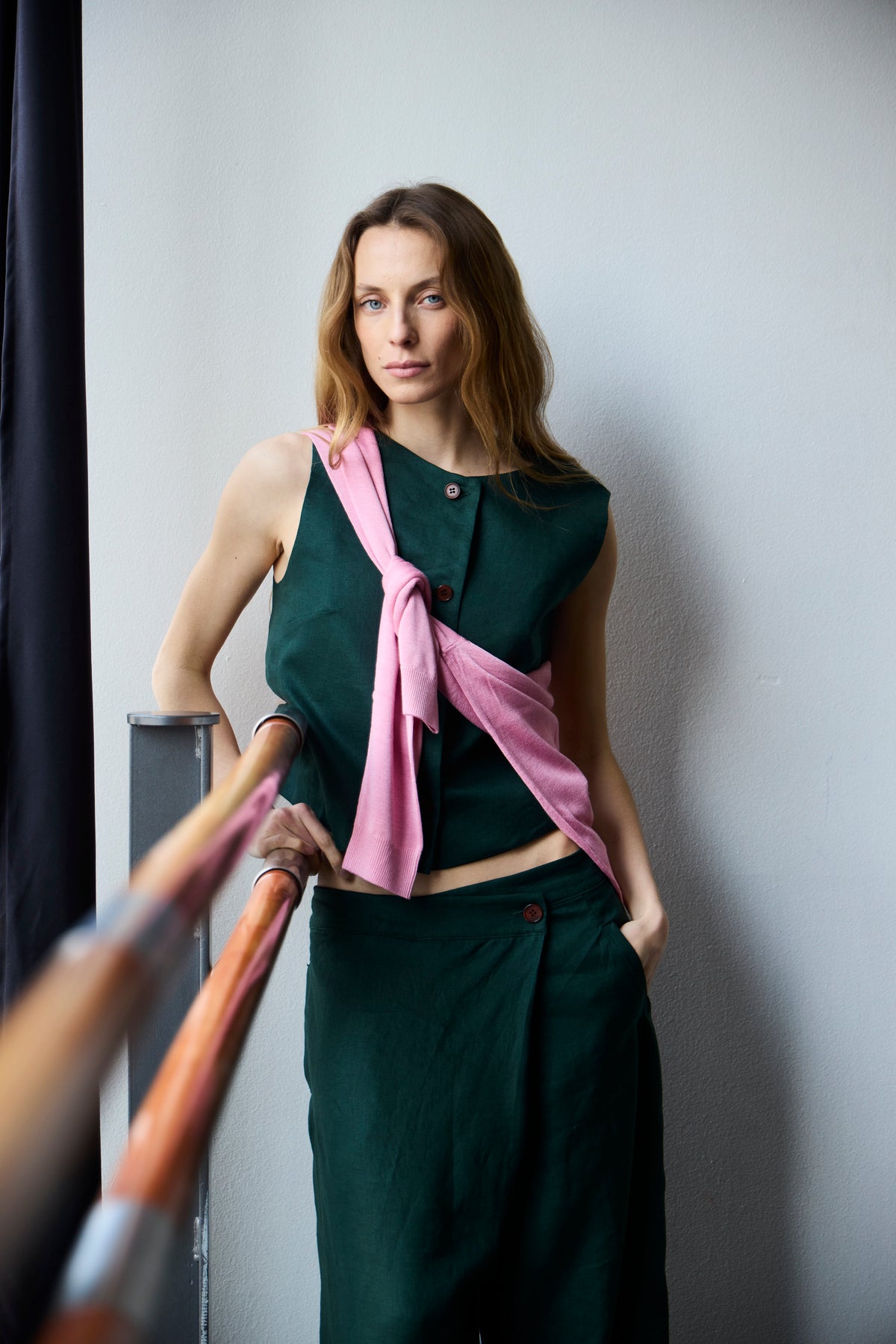 Gilet Minimun 100% Lino Verde Bosque