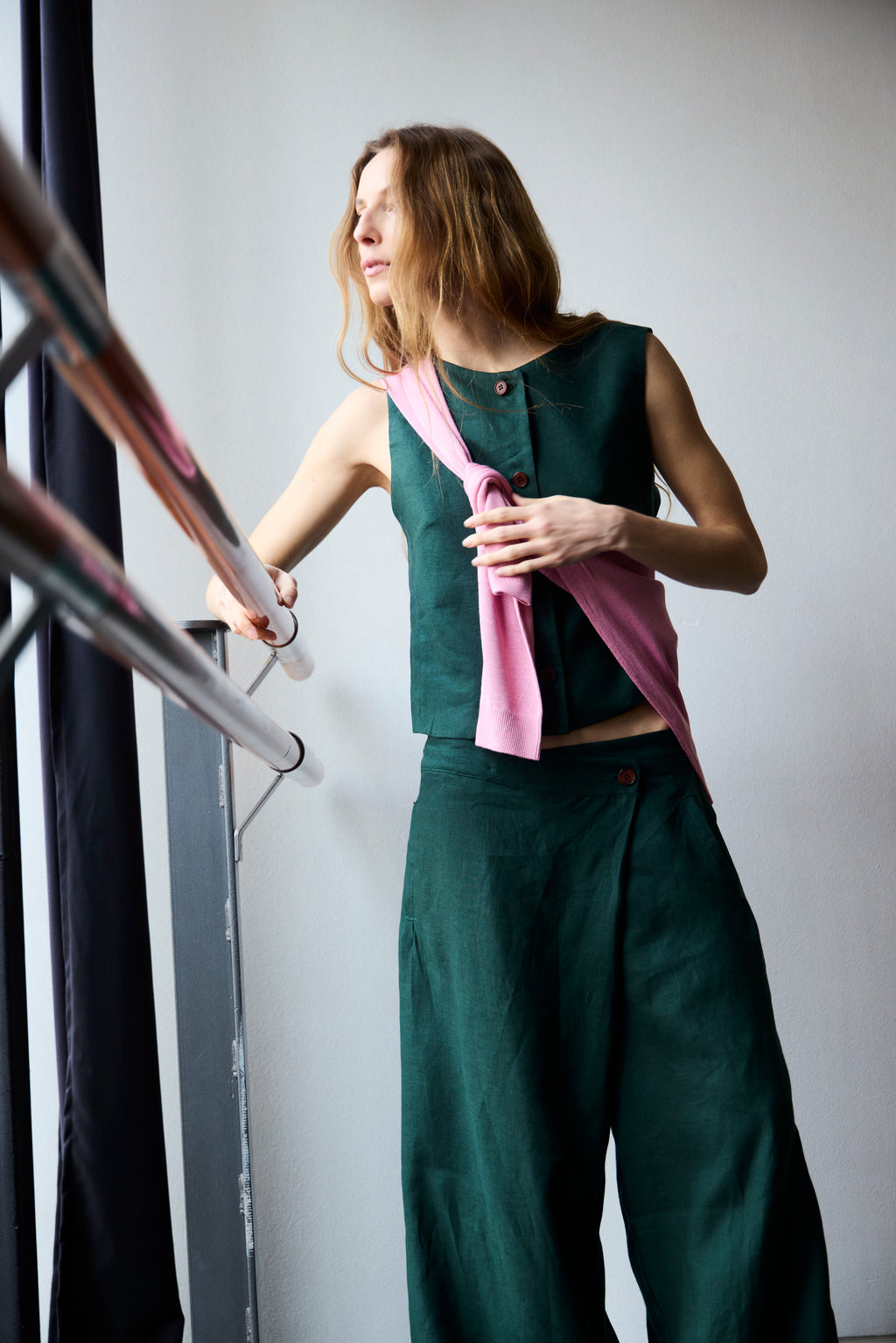 Gilet Minimun 100% Lino Verde Bosque