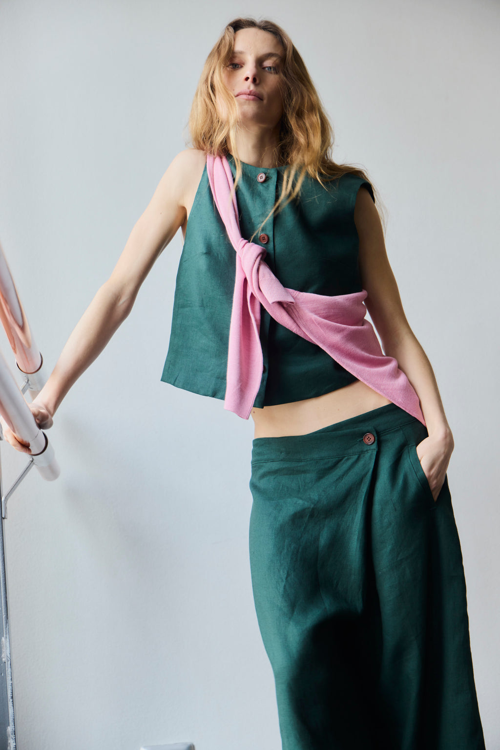 Gilet Minimun 100% Lino Verde Bosque