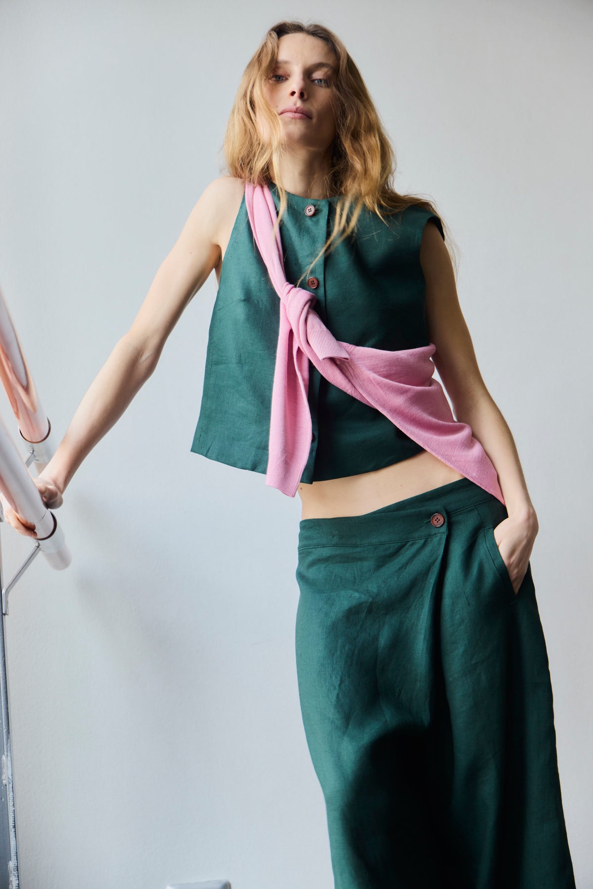 Gilet Minimun 100% Lino Verde Bosque