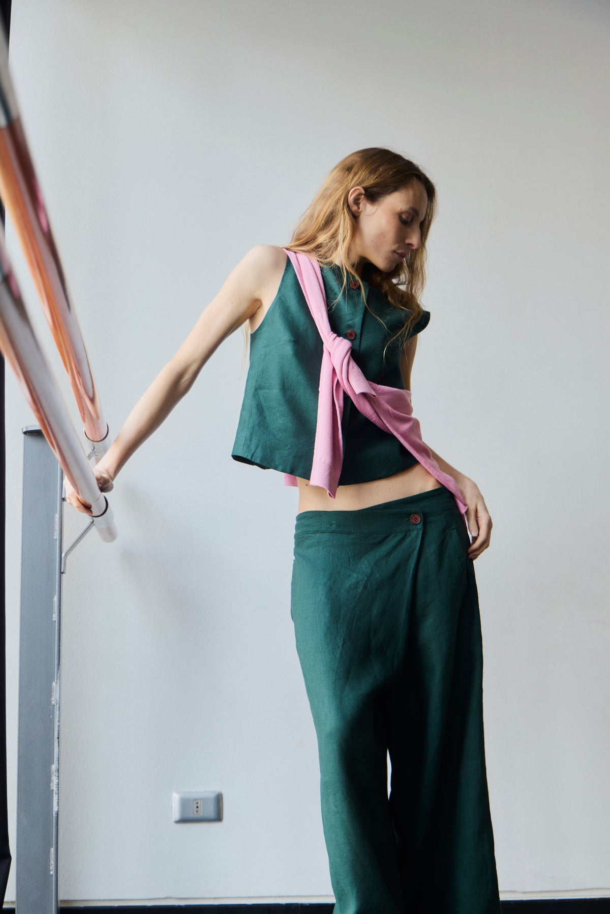 Pantalón Impair 100% Lino Verde Bosque