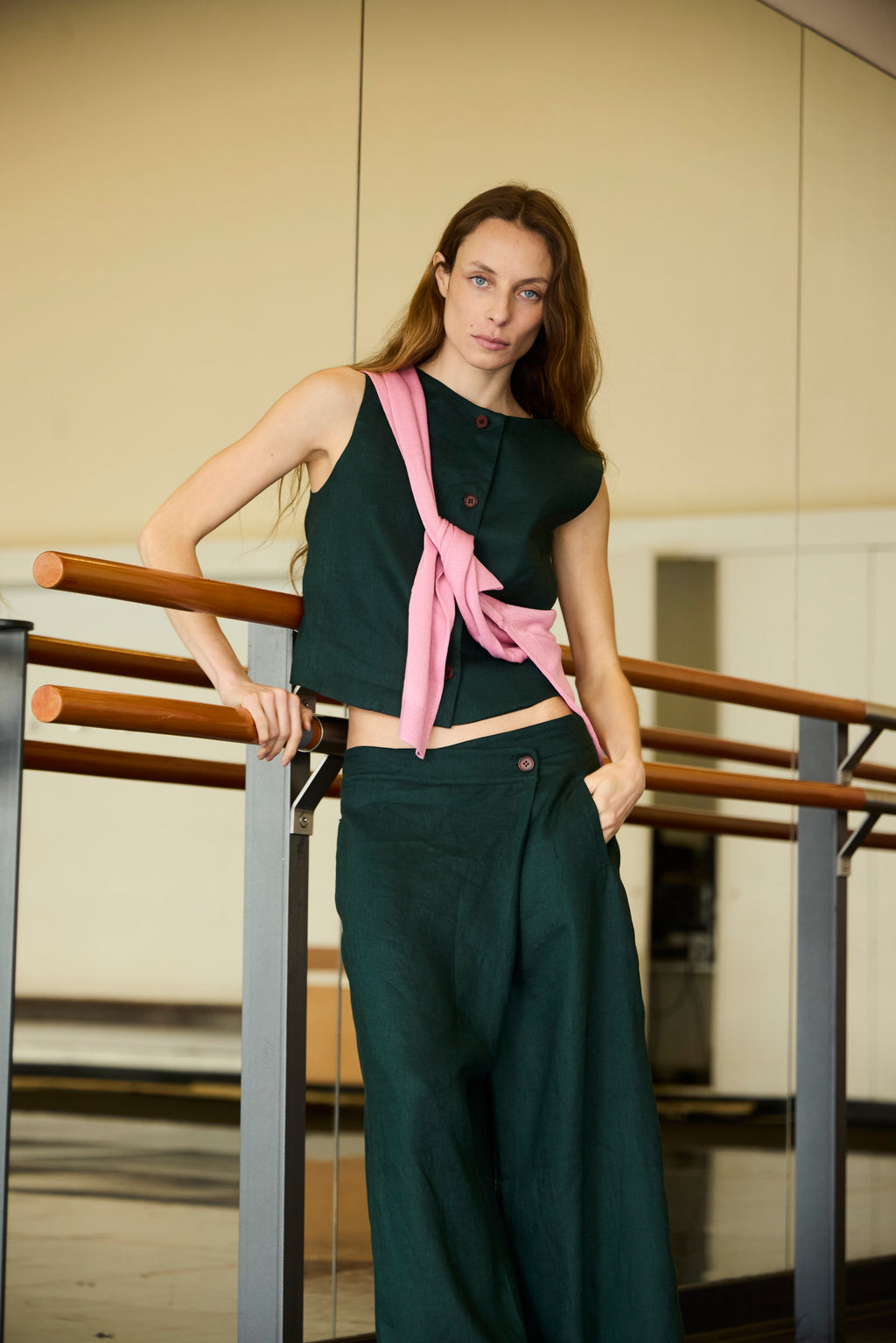 Gilet Minimun 100% Lino Verde Bosque