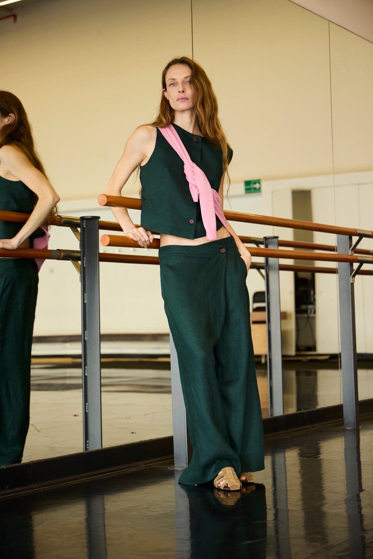 Pantalón Impair 100% Lino Verde Bosque