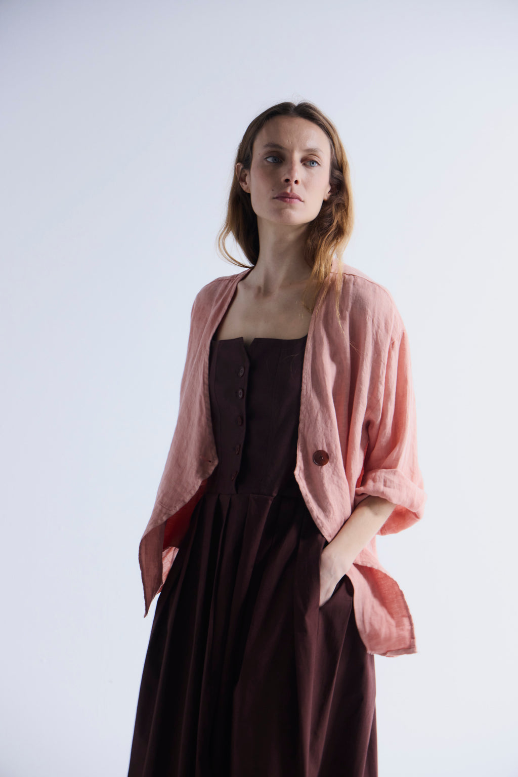 Sobrecamisa Ondulé 100% Lino Coral