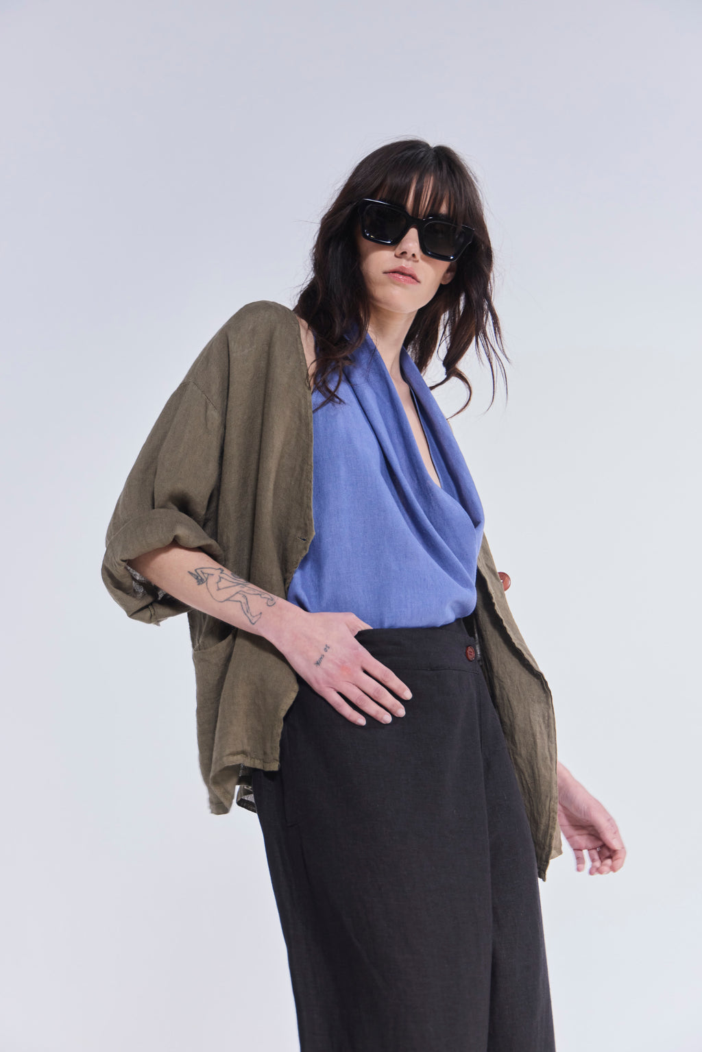 Sobrecamisa Ondulé 100% Lino Verde Musgo