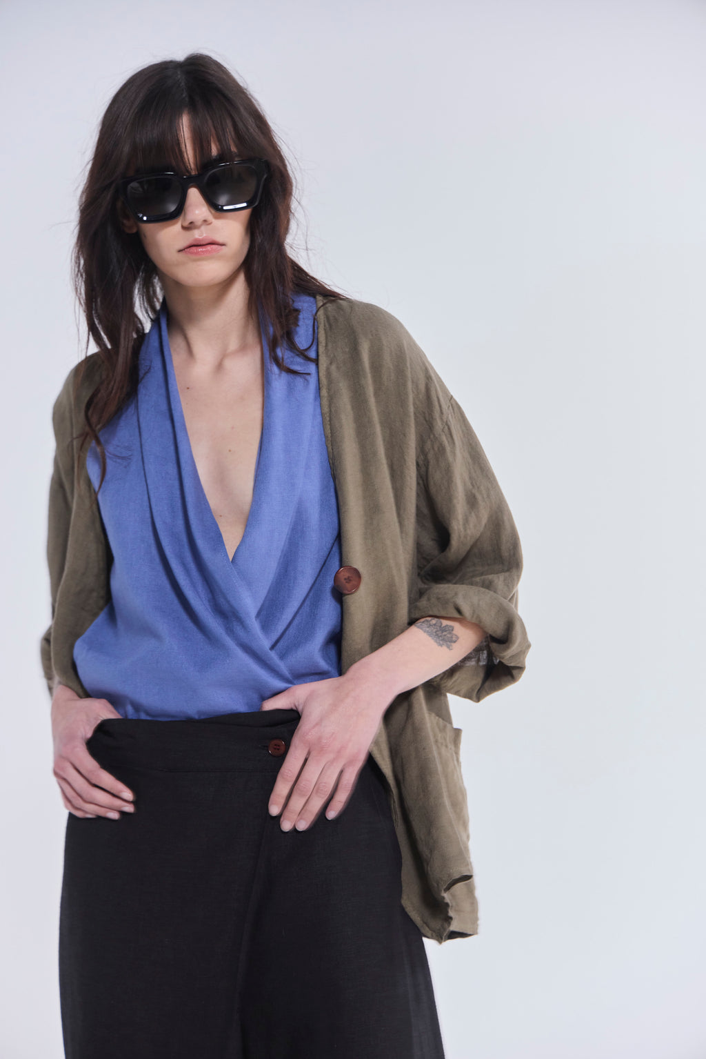 Sobrecamisa Ondulé 100% Lino Verde Musgo
