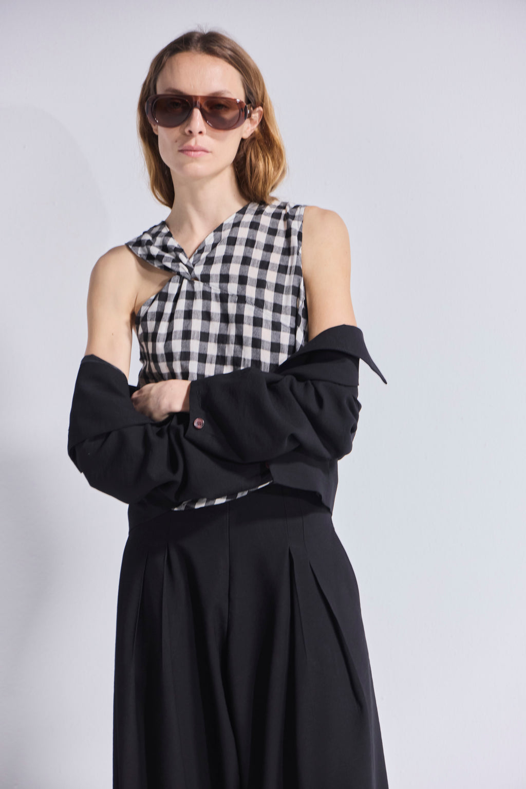Top Attache Escocés Blanco Negro