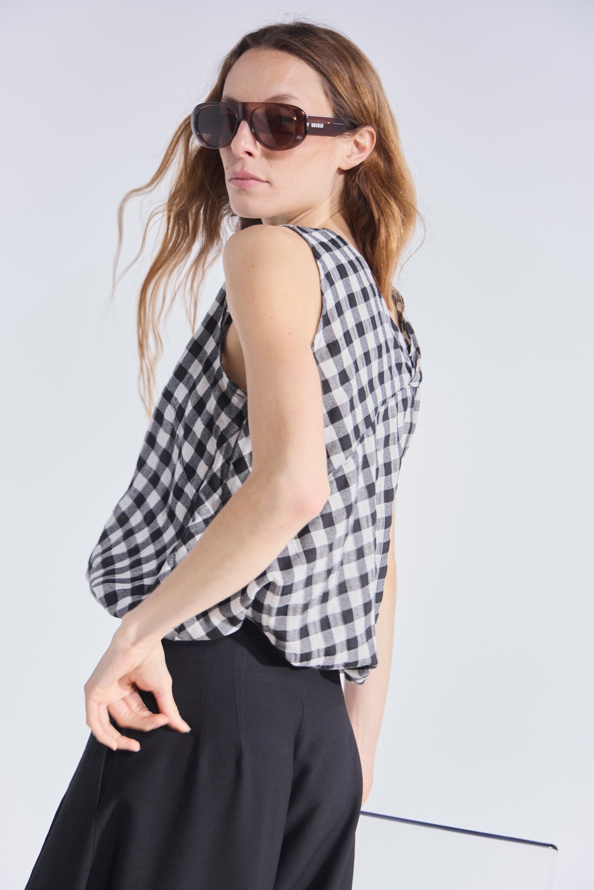 Top Attache Escocés Blanco Negro
