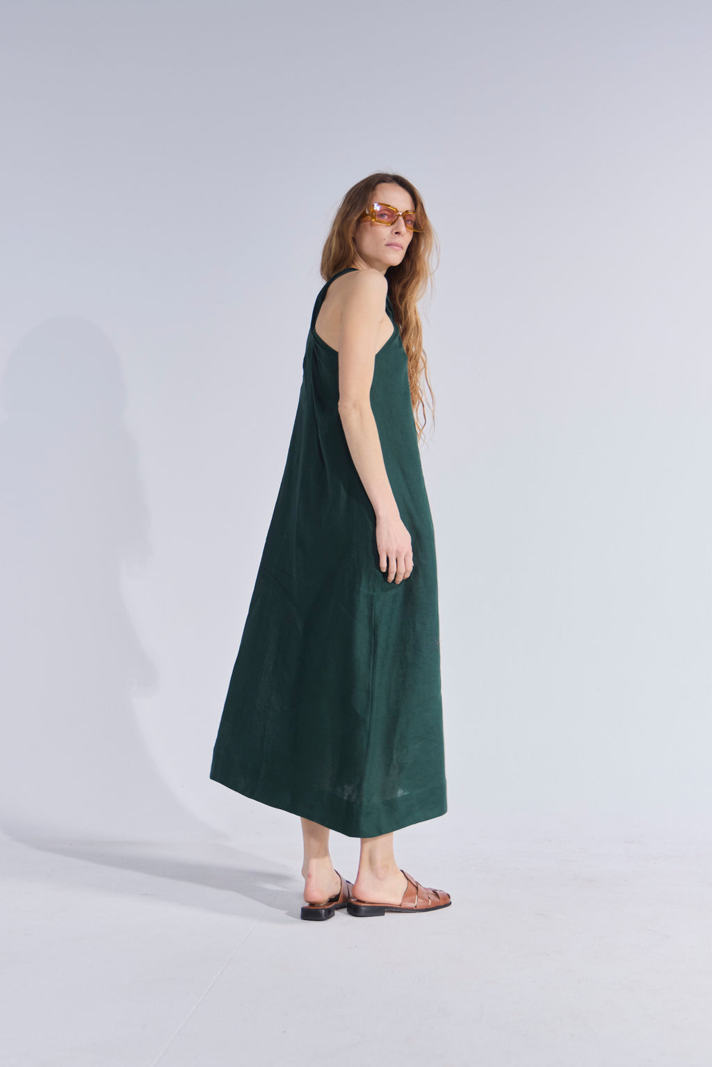Vestido Croise 100% Lino Verde Bosque
