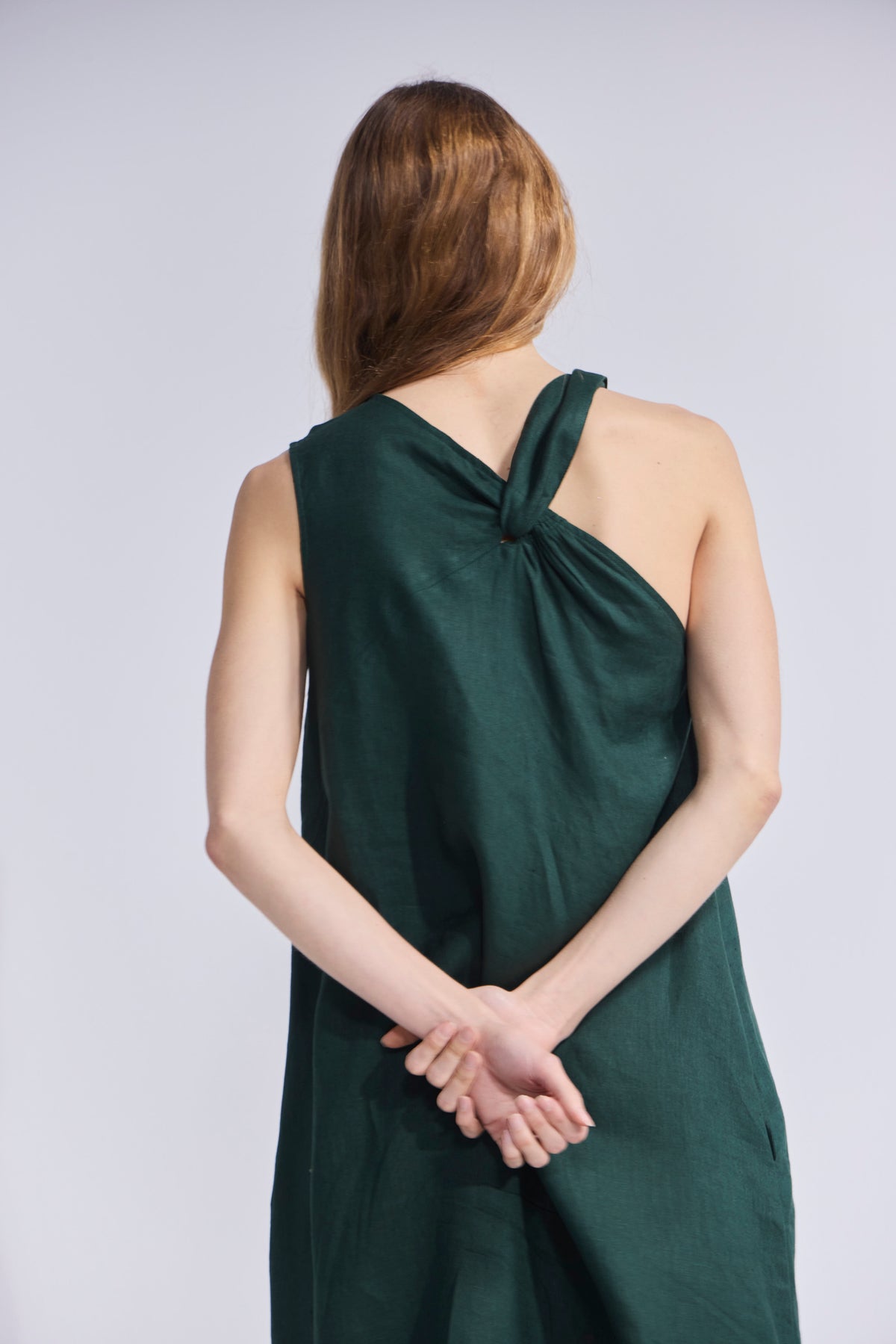 Vestido Croise 100% Lino Verde Bosque
