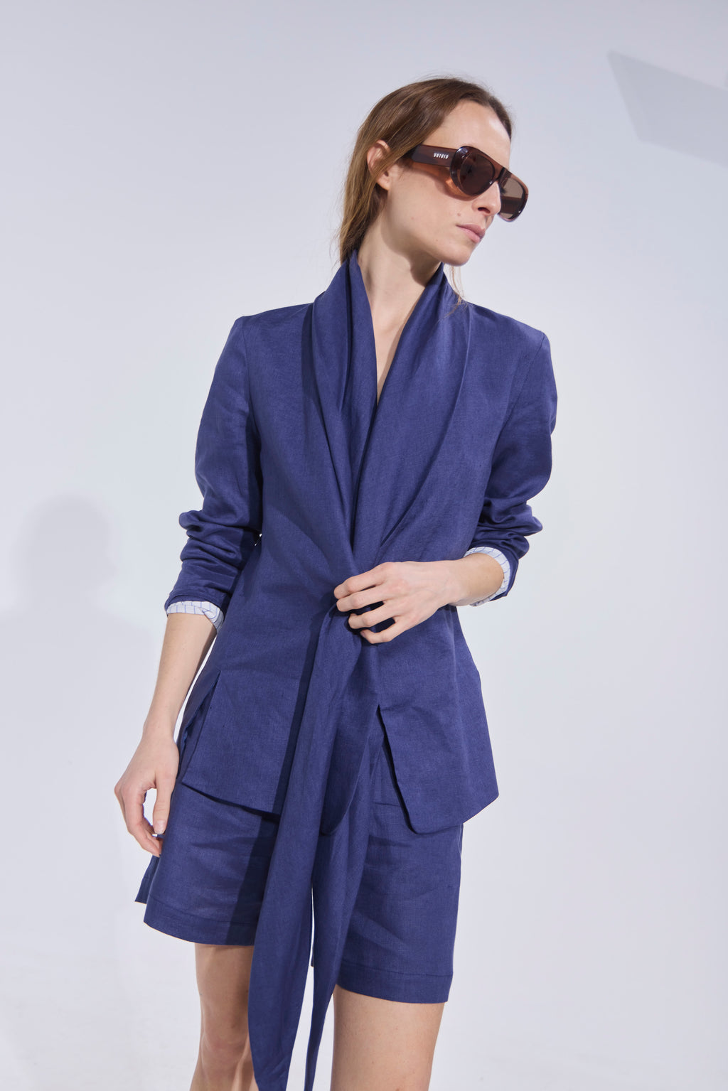 Blazer Mouchoir 100% Lino Azul