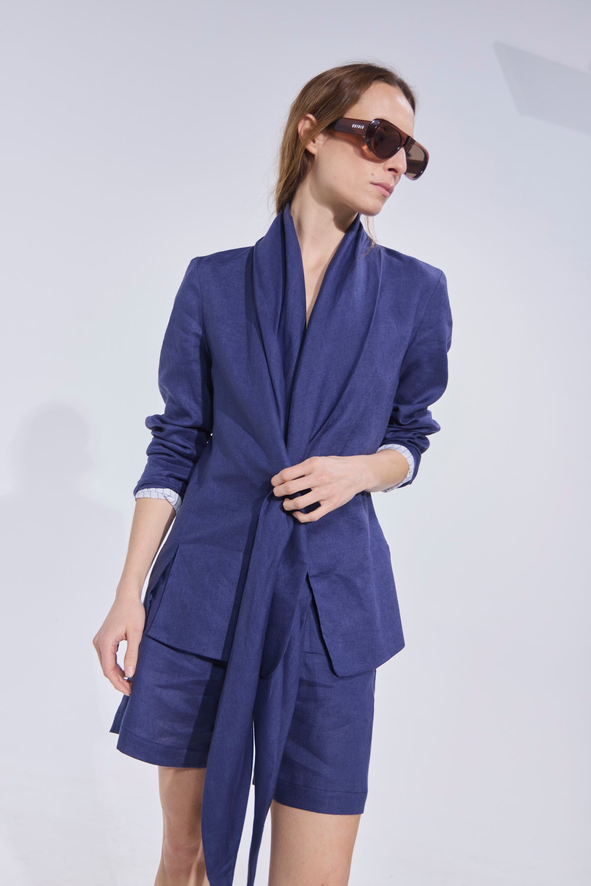 Blazer Mouchoir 100% Lino Azul