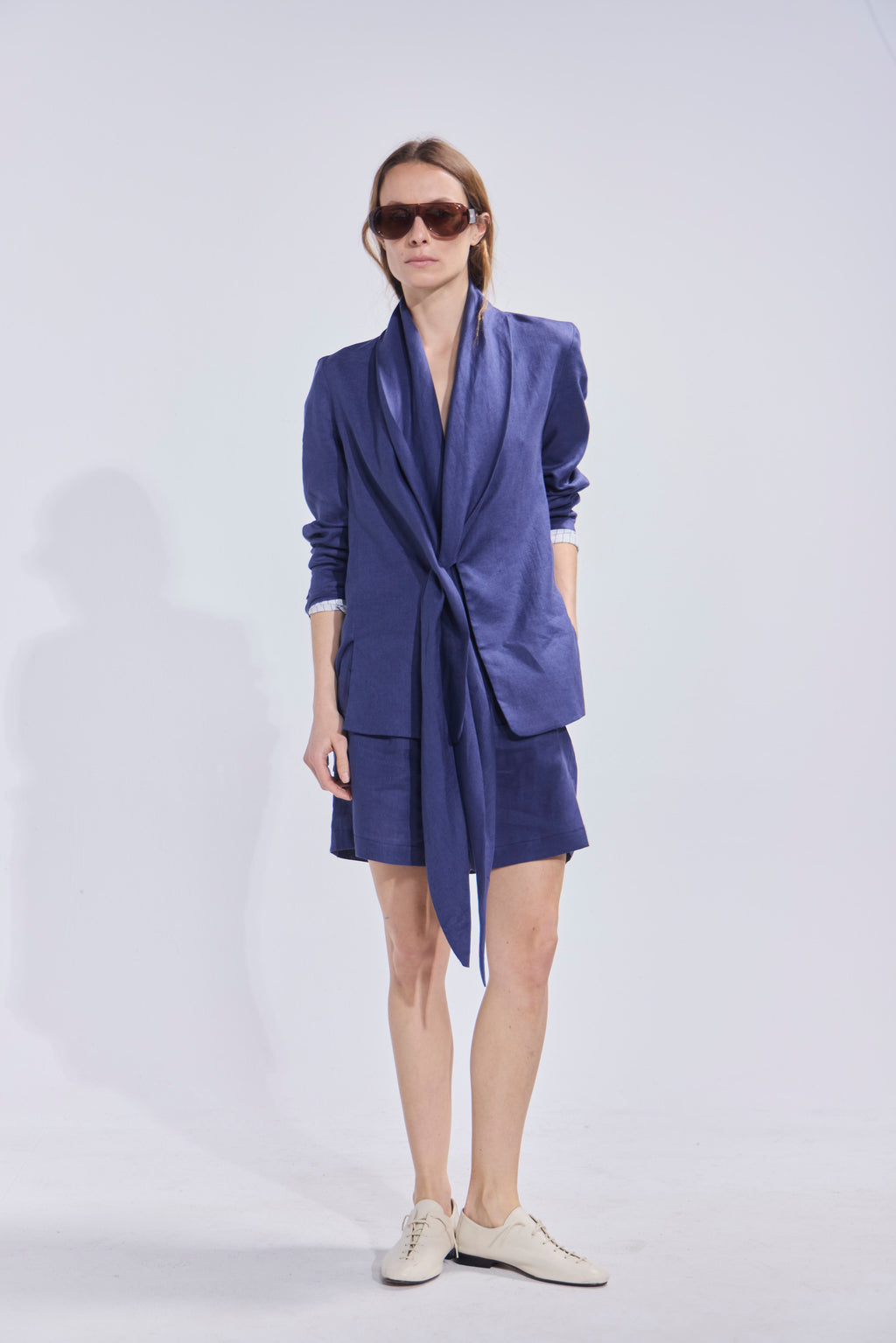 Blazer Mouchoir 100% Lino Azul