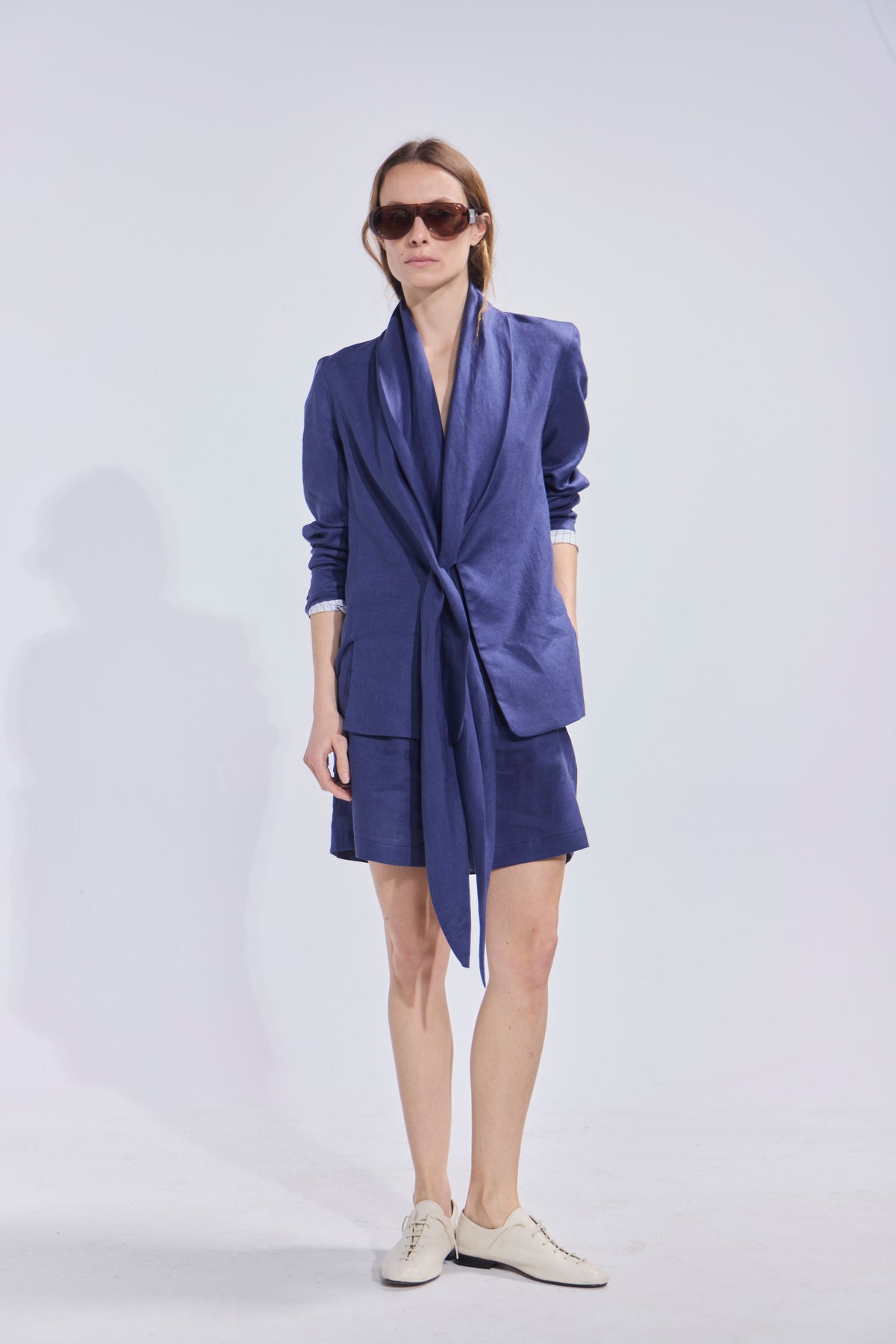 Blazer Mouchoir 100% Lino Azul