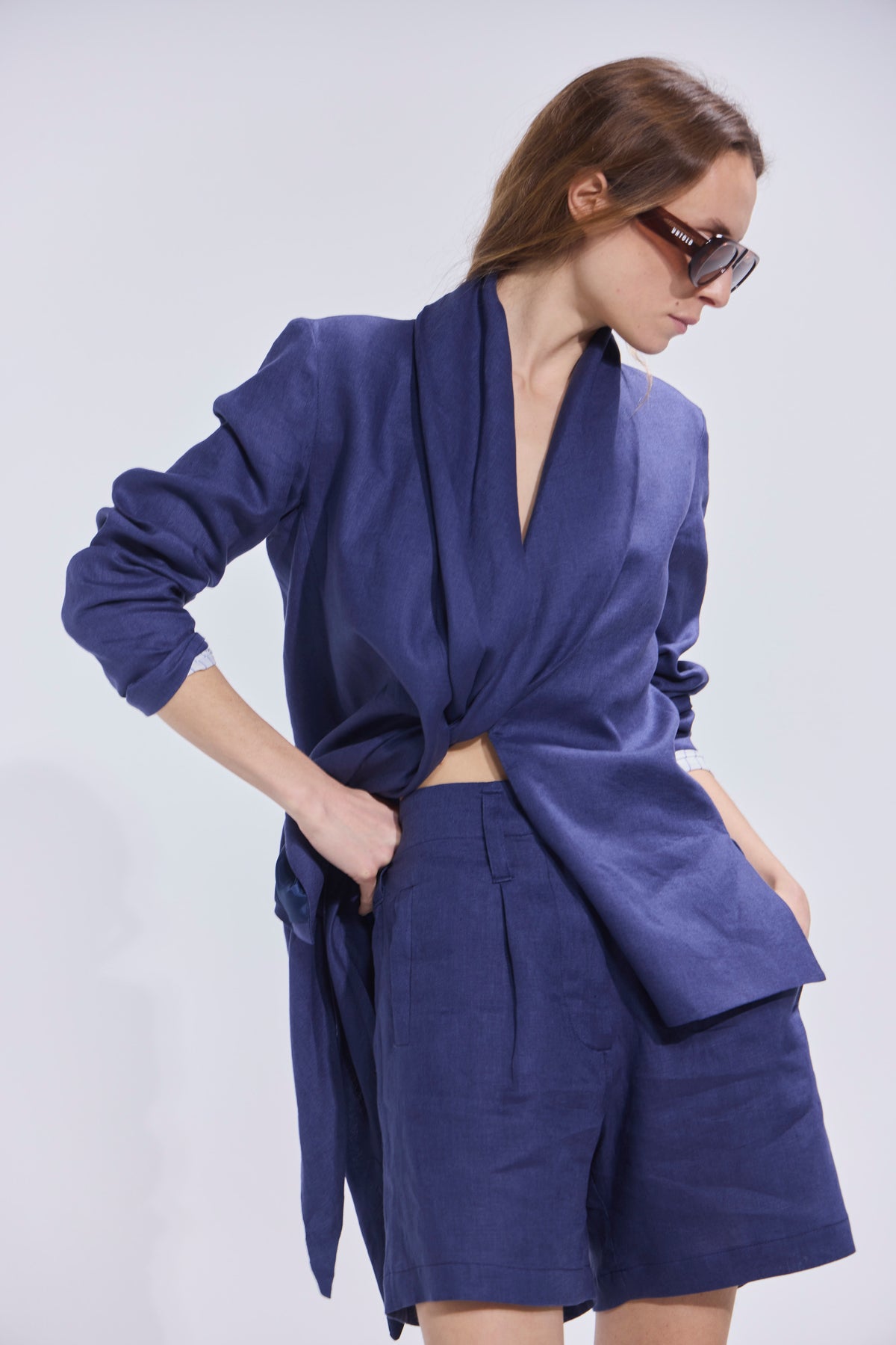 Blazer Mouchoir 100% Lino Azul