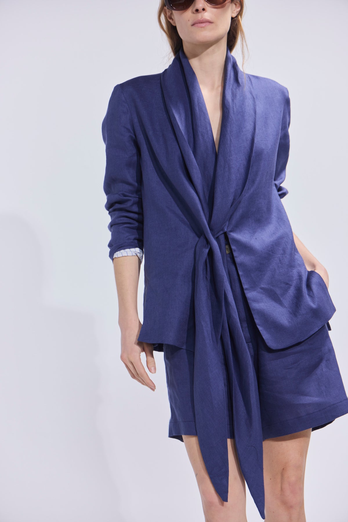Blazer Mouchoir 100% Lino Azul
