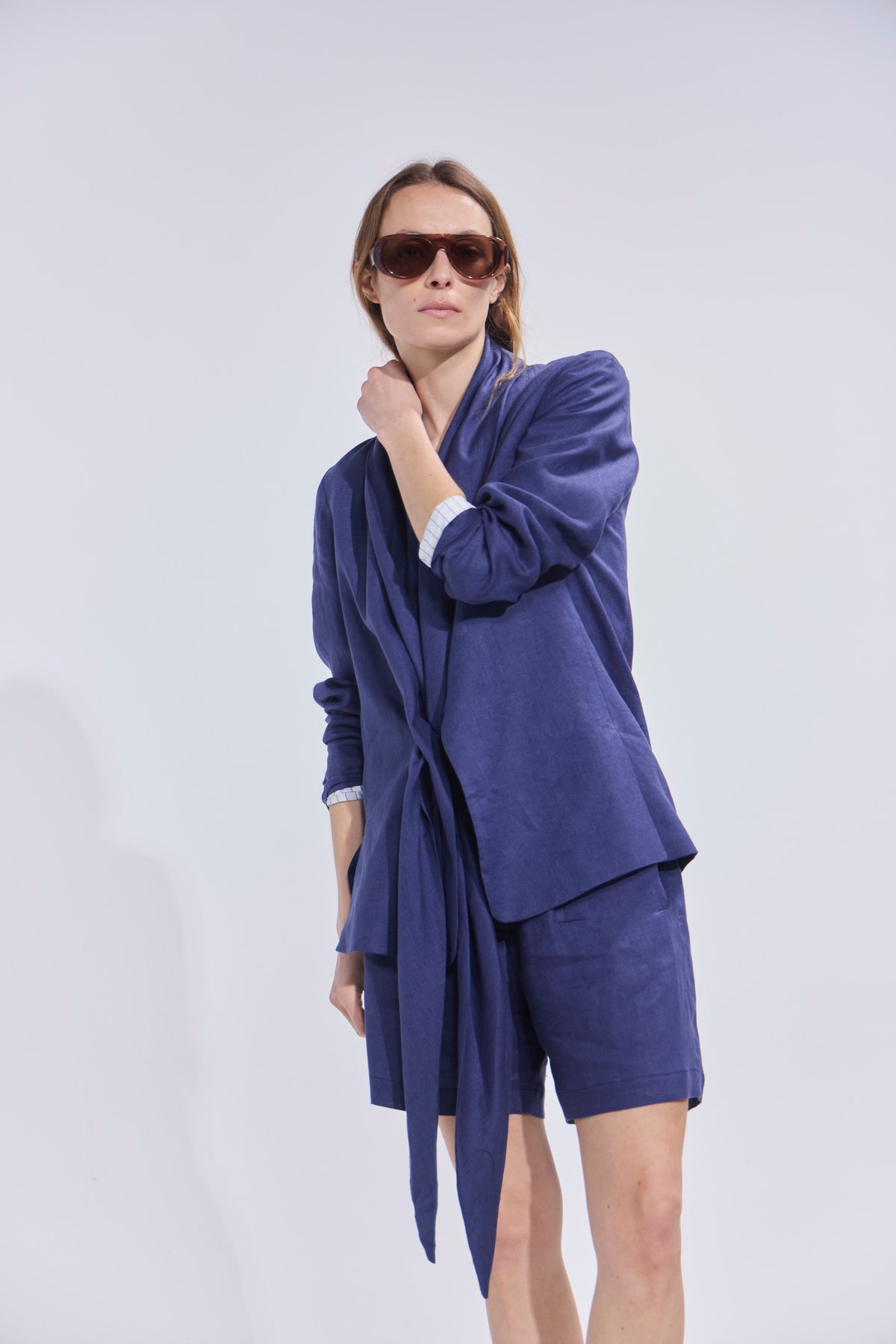 Blazer Mouchoir 100% Lino Azul