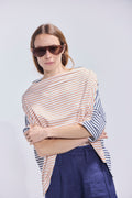 Polera Ligne Reversible Listada Azul-Camel