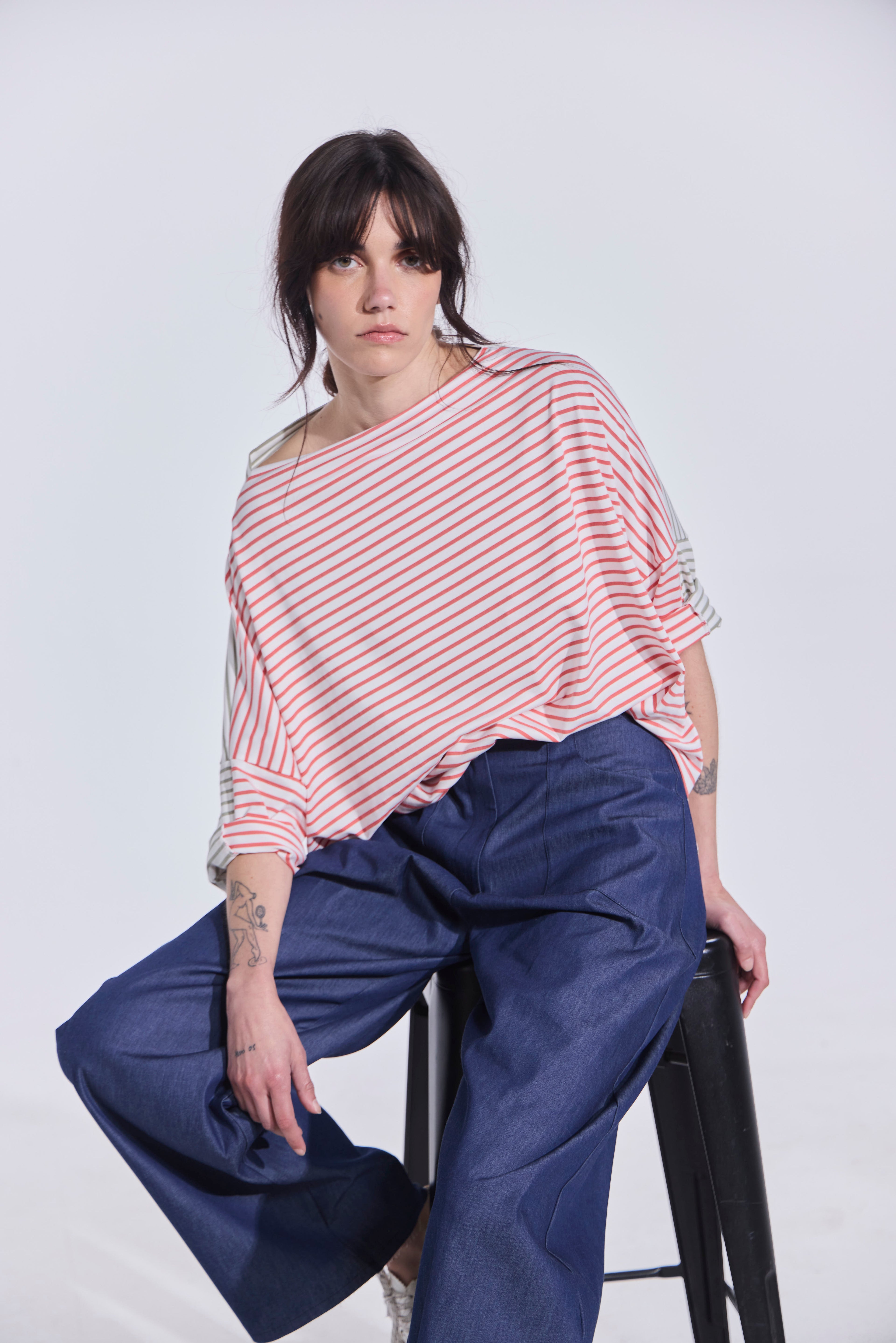Polera Ligne Rosa-Verde Oliva