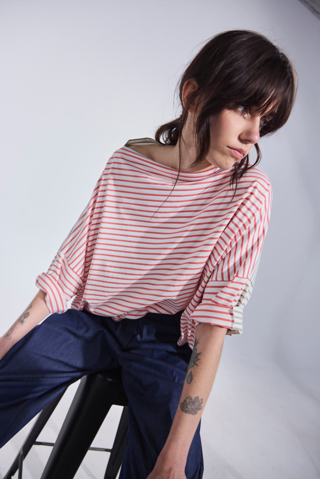 Polera Ligne Rosa-Verde Oliva